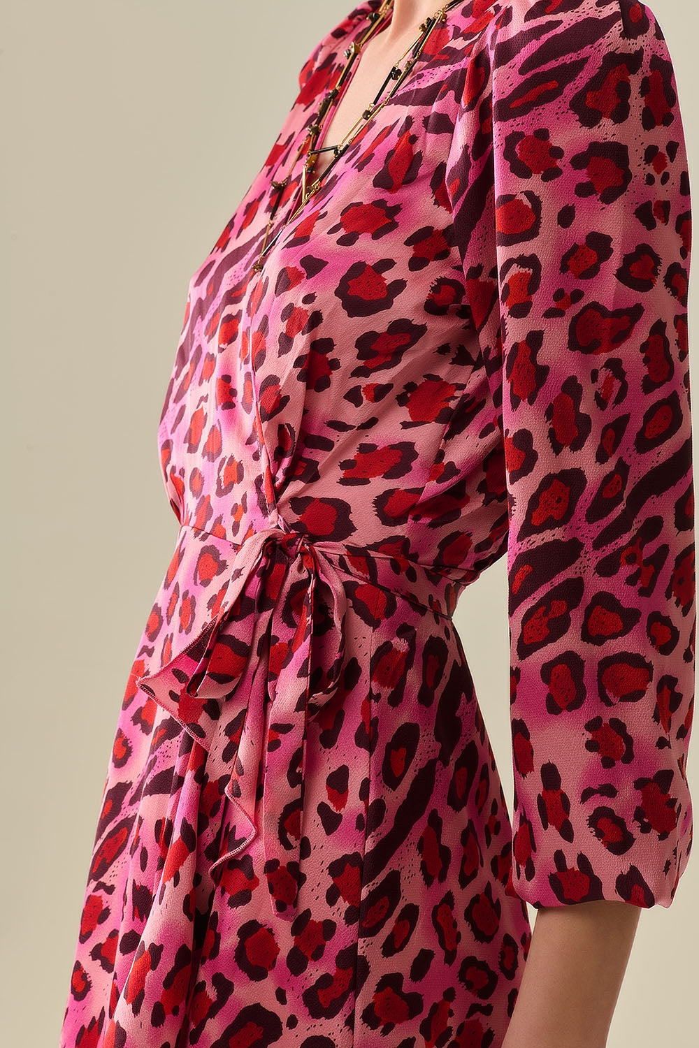 Leopard Print Fuchsia Satin Maxi Robe with Pockets - Elegant Long Kimono Style for Women - Perfect for Lounging, Spa Days, and Beach Cover-Ups