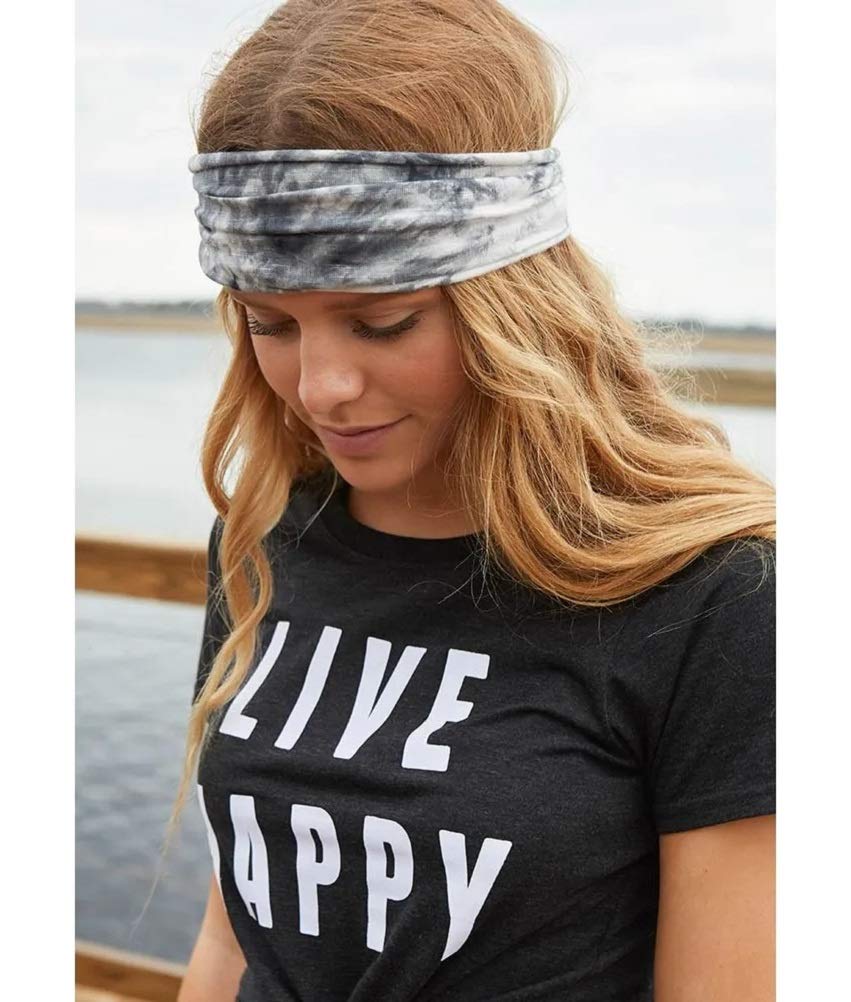 Huachi Women's Headbands - 6 Pack Elastic Hair Bands for Yoga, Workout & Exercise - Tie Dye Bandeau Headband Sweatbands - Comfortable Stretchy Material - Upgraded Design - One Size Fits All - Black - Perfect for Gym, Running, Sports & Daily Wear