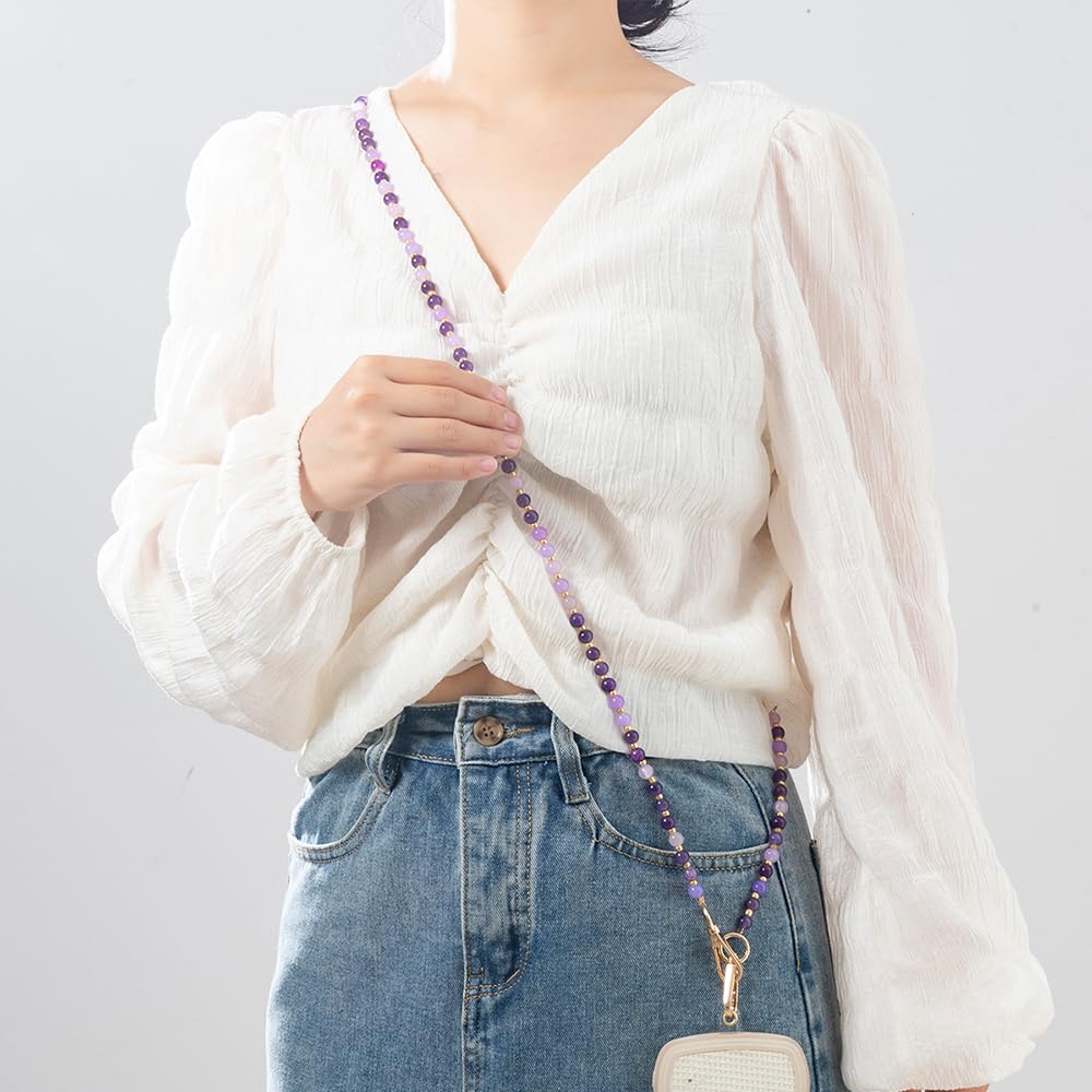 Universal Acrylic Beads Phone Lanyard - 120cm Adjustable Crossbody Strap with Tether Tab for iPhone, Samsung & Most Smartphones | Perfect for Hands-Free Use While Shopping, Traveling or Working