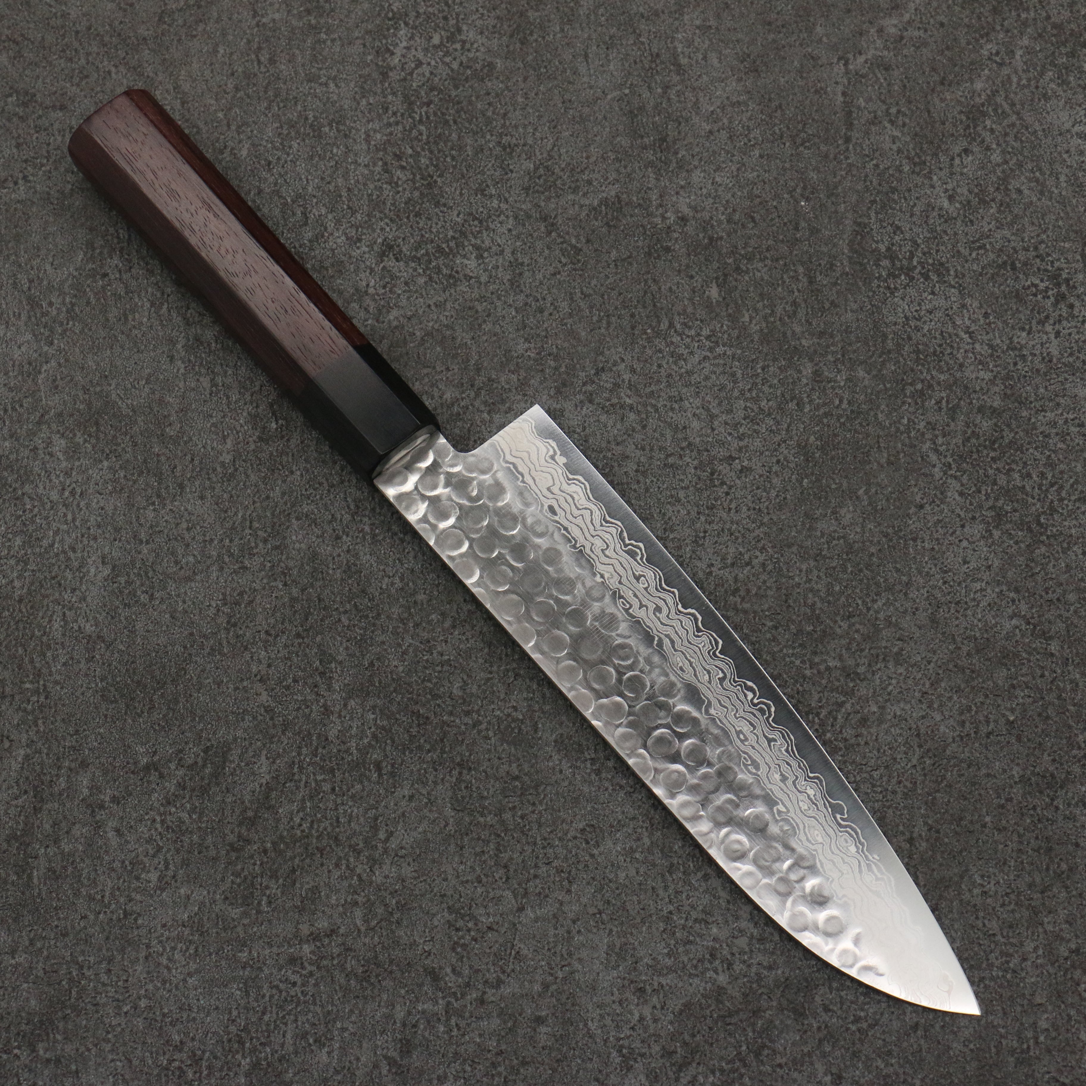 Premium OUL AUS10 Hammered Damascus Santoku Knife 180mm with Rosewood Handle - Japanese Kitchen Knife for Professional Chefs & Home Cooking, Perfect for Slicing, Dicing, and Chopping Vegetables, Meat, and Fish