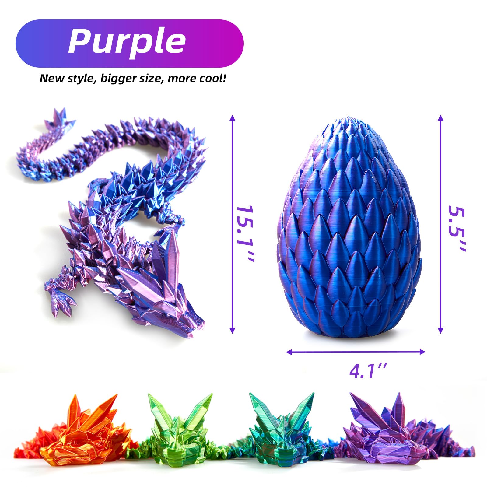 3D Printed Dragon Egg - 15 Inch Crystal Dragon Easter Surprise Egg | Fidget Toys for Stress Relief, Kids Gifts & Executive Home Office Decor | Perfect for Easter Celebrations, Birthday Presents and Fantasy Themed Room Decor