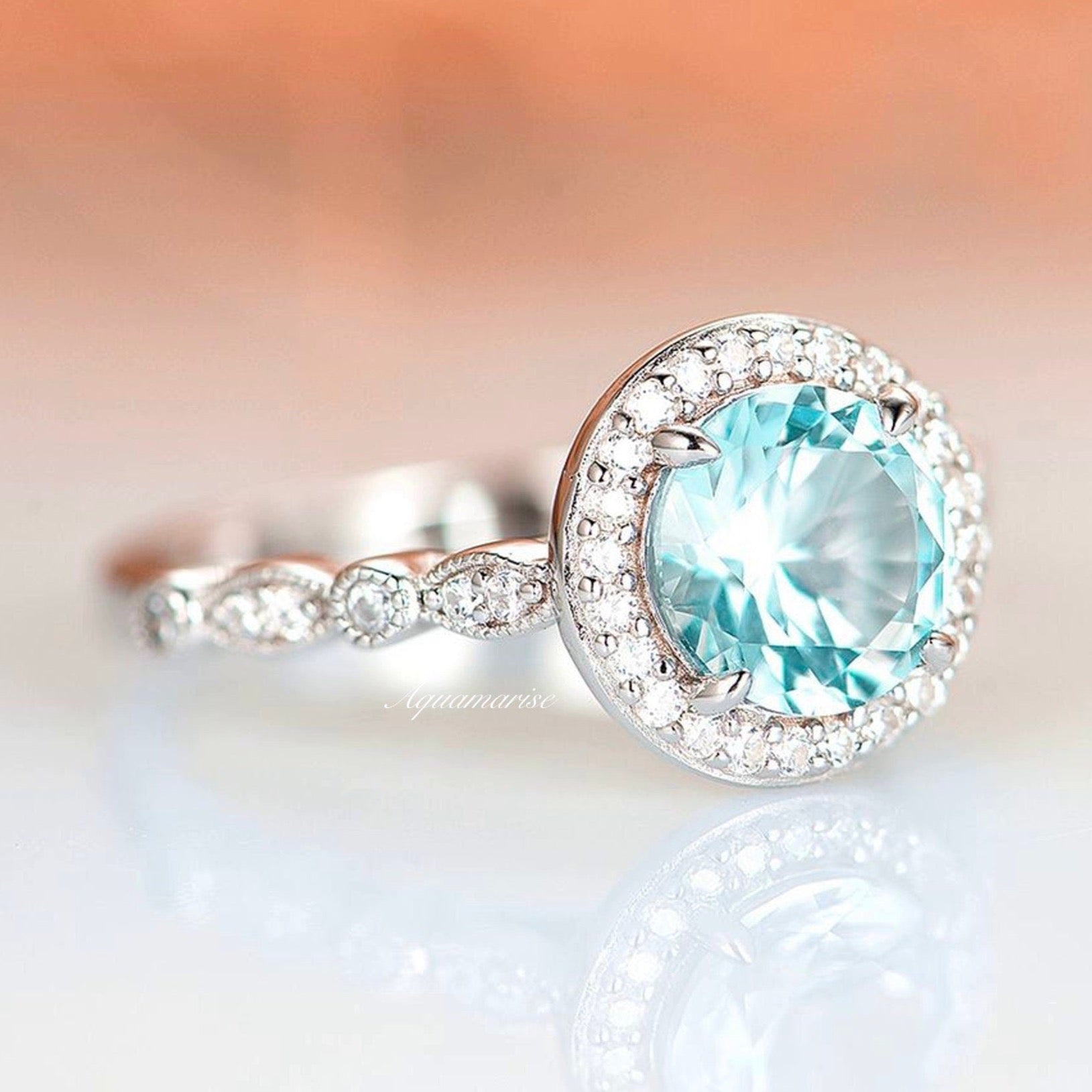 Exquisite Aquamarine Gemstone Ring in Sterling Silver – Elegant Jewelry for Women, Perfect for Weddings, Anniversaries & Special Occasions