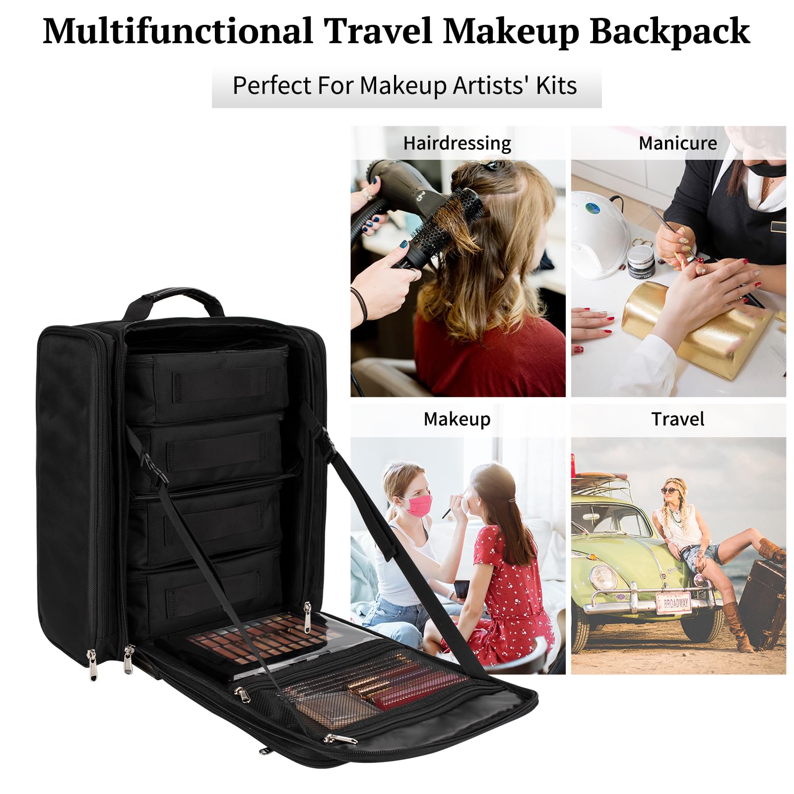 Professional Extra Large Makeup Backpack - Travel Cosmetic Train Case Organizer with 4 Removable Bags for Makeup Artists | Perfect for Salon, Bridal & On-Site Makeup Services