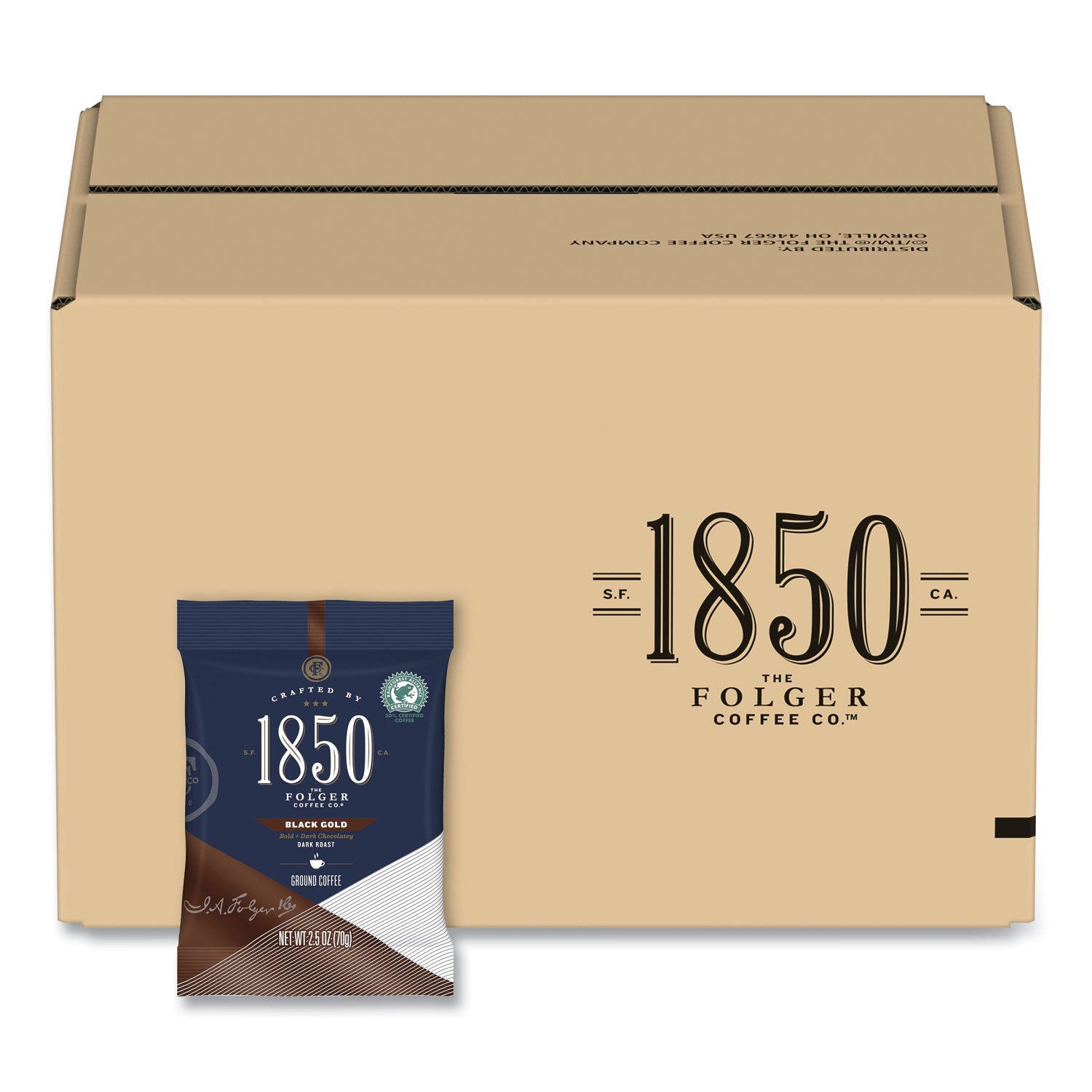 Premium 1850 Coffee Fraction Packs - Black Gold Dark Roast (2.5 Oz, 24 Packs/Carton) | Rich & Bold Flavor for Office, Camping & Home Brewing