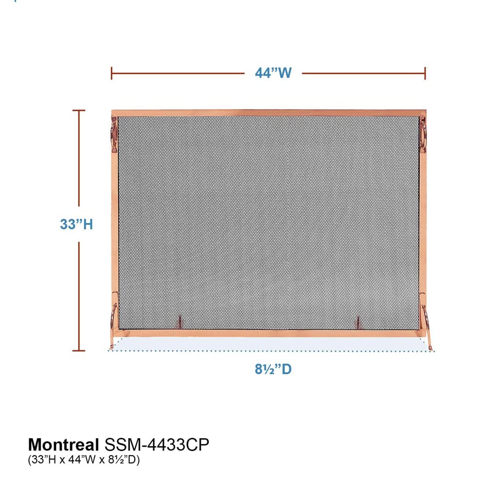 44 x 33 Inch Decorative Fireplace Screen - Solid Copper Spark Guard for Wood Burning Fireplaces - Heat Resistant Safety Screen for Living Room, Bedroom & Patio