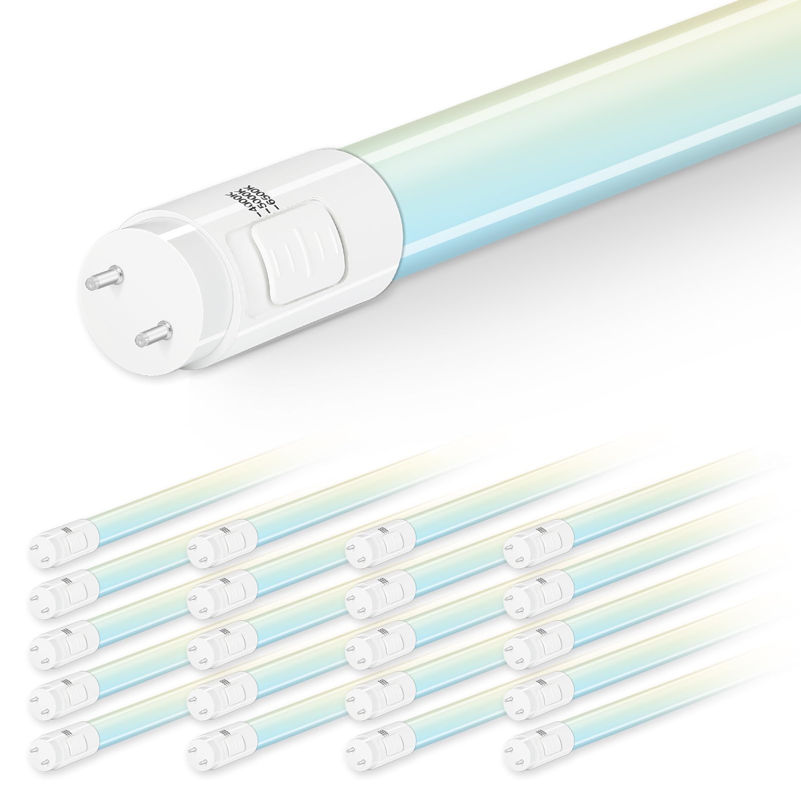 20 Pack 3CCT 4FT LED T8 Hybrid Type A+B Light Tubes - 18W, 4000K/5000K/6500K Selectable - Plug & Play or Ballast Bypass - Single/Double End Powered - 2300lm Frosted Cover - T8 T10 T12 Compatible - 120-277V UL FCC Certified - Perfect for Offices, Warehouses & Retail Lighting