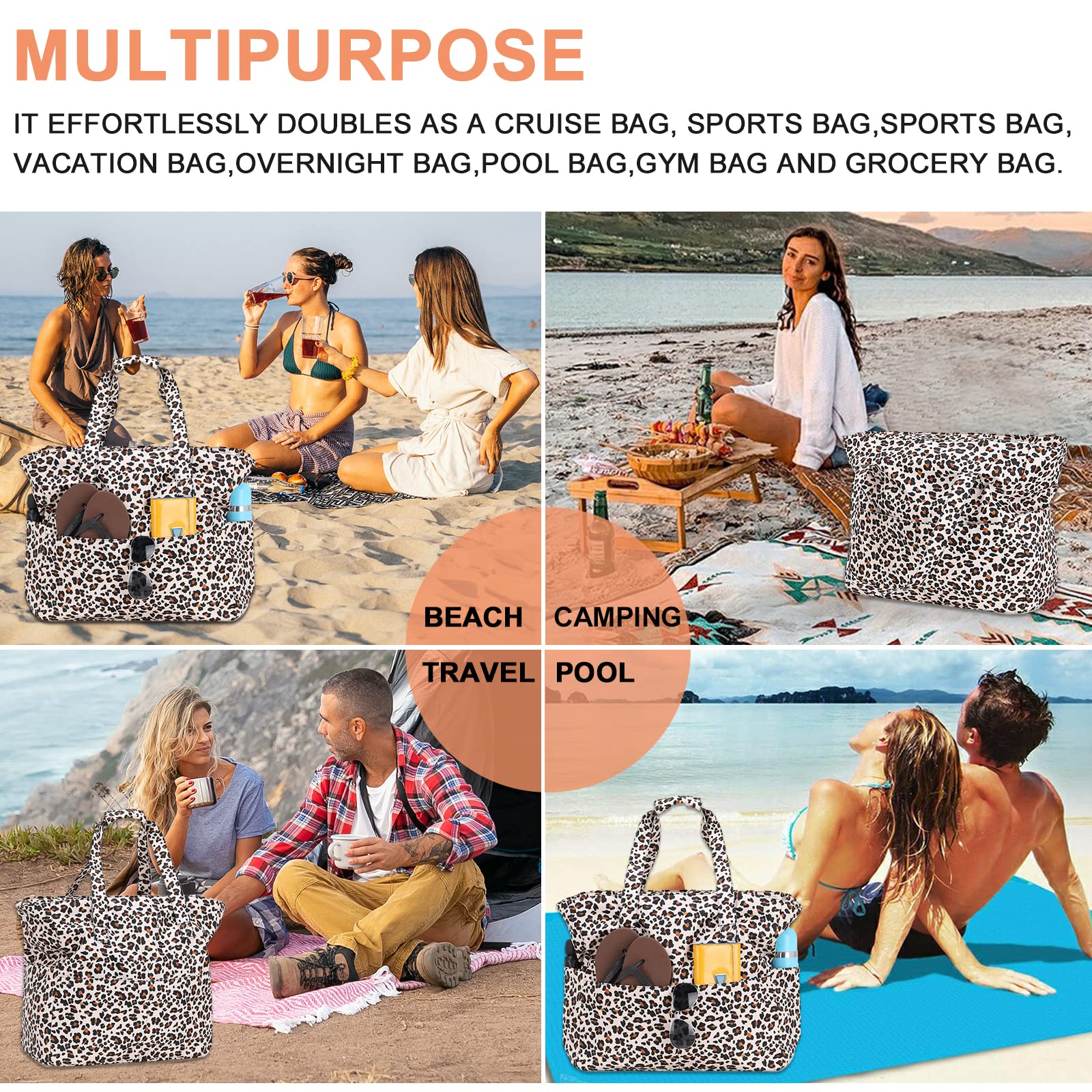 Waterproof Beach Tote Bag for Women - Large Gym & Travel Carry On Bag with Wet Compartment - Perfect for Pool, Beach Trips & Weekend Getaways
