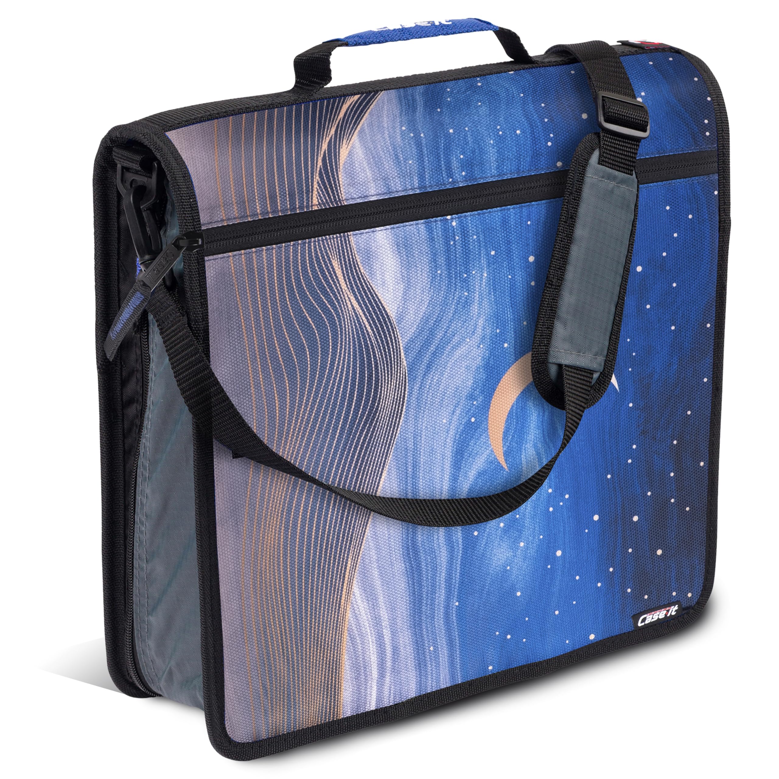 Case-it Mighty Zip Tab Zipper Binder - 3 Inch O-Ring with 5 Color Tabs, Expanding File Folder, Adjustable Shoulder Strap & Handle (D-146 Desert Night) - Perfect for School, Office & Travel Organization