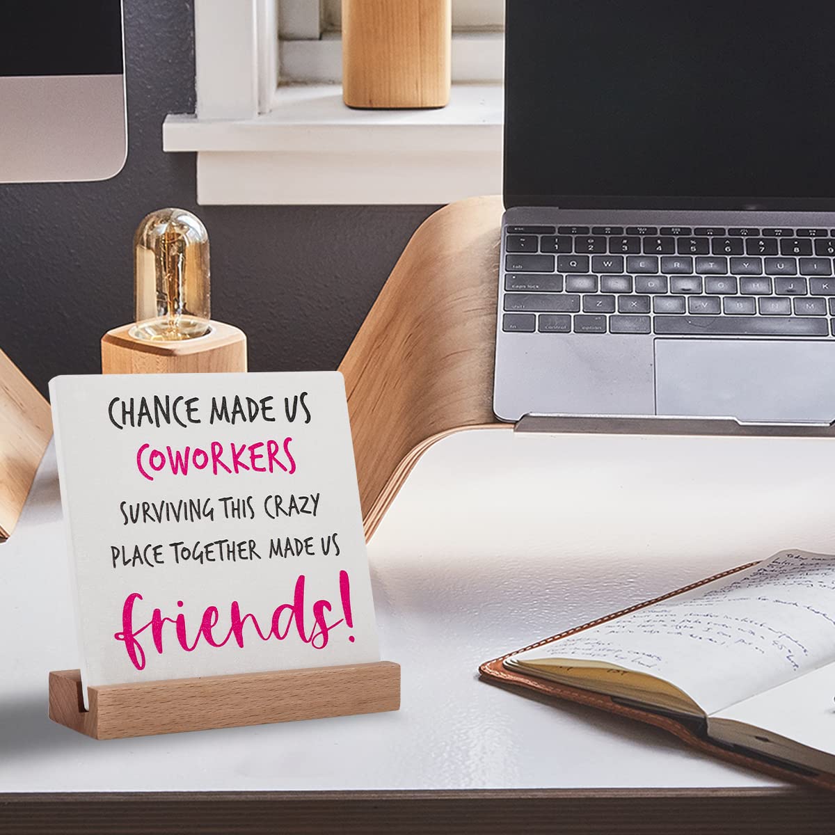 Lodeskee Coworker Leaving Gift for Women - Thoughtful Birthday & Farewell Present for Female Colleagues - Black & Red Desk Decor Sign - Perfect for Office Goodbye Parties & Work Anniversaries