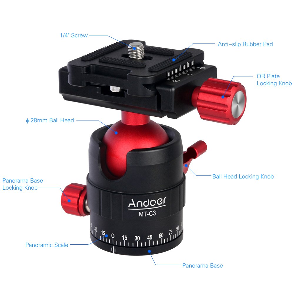 HUIOP MT-C3 Compact Aluminum Alloy Panoramic Ball Head Tripod with Quick Release Plate - Perfect for DSLR Cameras, Video Shooting & 360° Photography