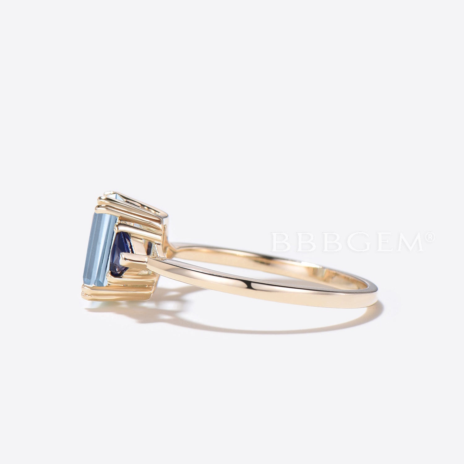 14K Gold Emerald Cut Natural Aquamarine Engagement Ring - 3 Stone Wedding Band for Women, Perfect for Proposals, Anniversaries & Bridal Jewelry Gifts