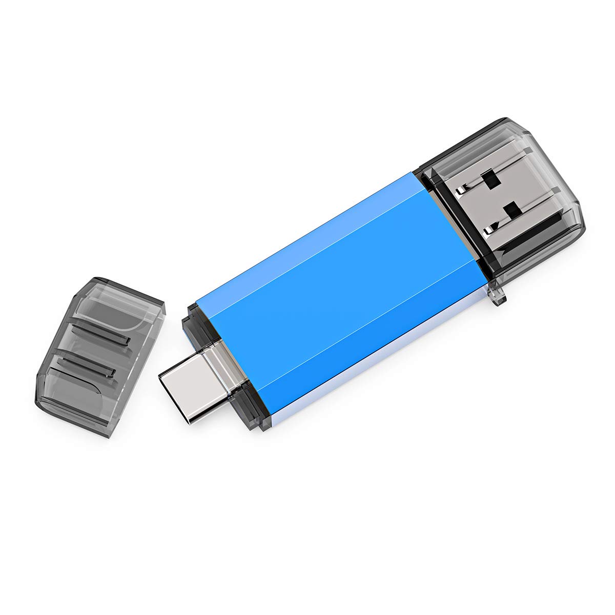 128GB USB Flash Drive with Dual USB-C & USB-A 3.0 - High Speed Thumb Drive for Smartphones, Tablets, PC & MacBook - Portable Memory Stick for Work, School, Travel Data Storage - Blue