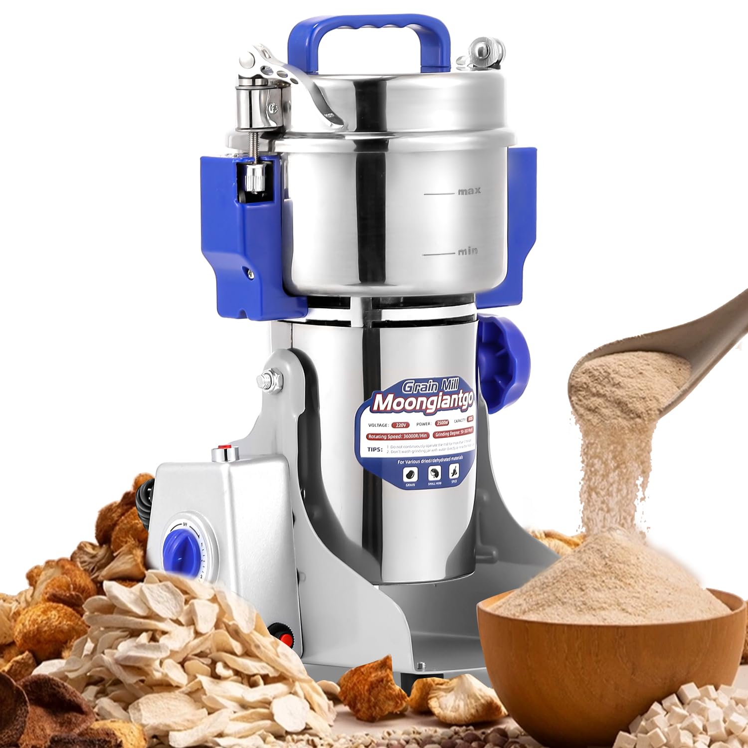 Moongiantgo 800g Electric Grain Grinder Mill - 2500W High-Speed Stainless Steel Spice & Coffee Grinder for Cereals, Herbs, Nuts - Perfect for Home Kitchen, Bakery & Coffee Shop Use