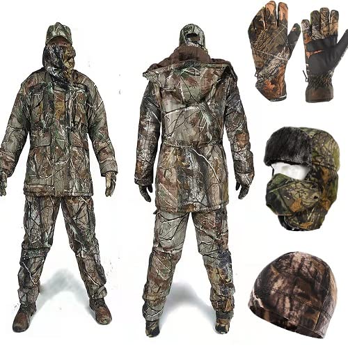 Llaikeph Winter Hunting Gear Set - 5-Piece Camouflage Suit for Men & Women (Jacket, Pants, Coat, Bibs) - Water Resistant & Warm - Ideal for Deer Hunting, Outdoor Adventures & Cold Weather Activities