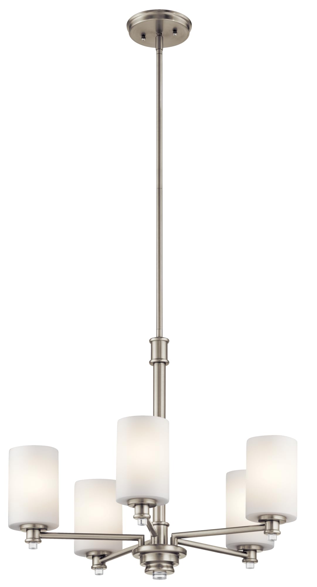 Kichler Joelson 19.75 Inch 5-Light Chandelier with Satin Etched Opal Glass and Clear Glass Accents in Brushed Nickel Finish - Perfect for Dining Room, Bedroom, and Foyer Lighting