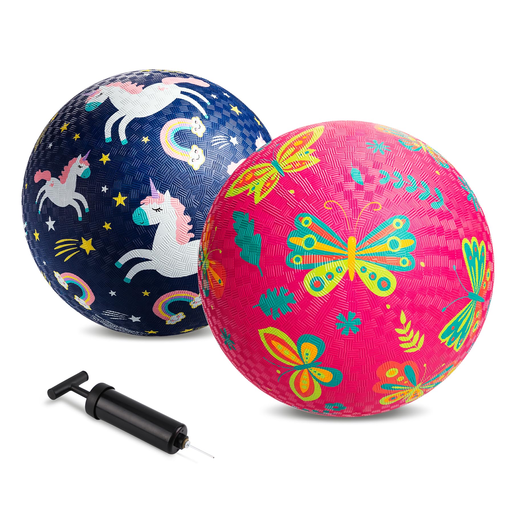 2 Pack Cartoon Playground Balls for Toddlers 1-6 Years Old - 8.5 Inch Rubber Bouncy Kickballs for Indoor & Outdoor Games - Includes Air Pump - Perfect for Backyard Play, Birthday Gifts, and Preschool Activities