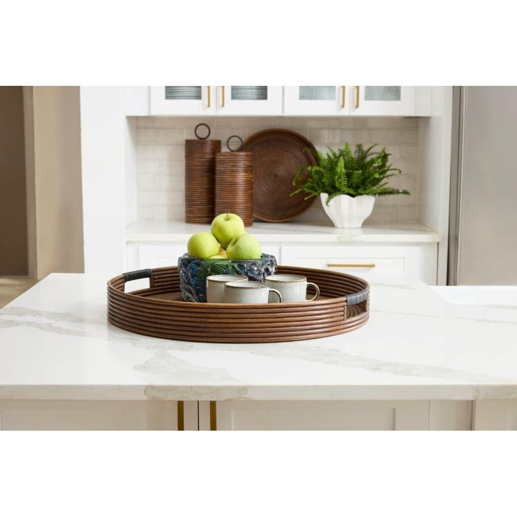 Cyan Design 11718 Papeete Round Tray - Small Brown Decorative Tray for Home Decor, Coffee Table Centerpiece, Jewelry Organizer & Bathroom Essentials Holder