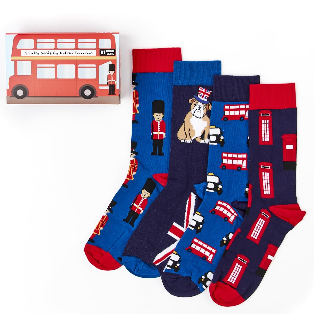 Urban Eccentric Unisex London Socks Gift Set - 4 Pairs Cotton Rich Premium Novelty Socks for Men & Women | Perfect Birthday, Christmas Gifts & Everyday Wear