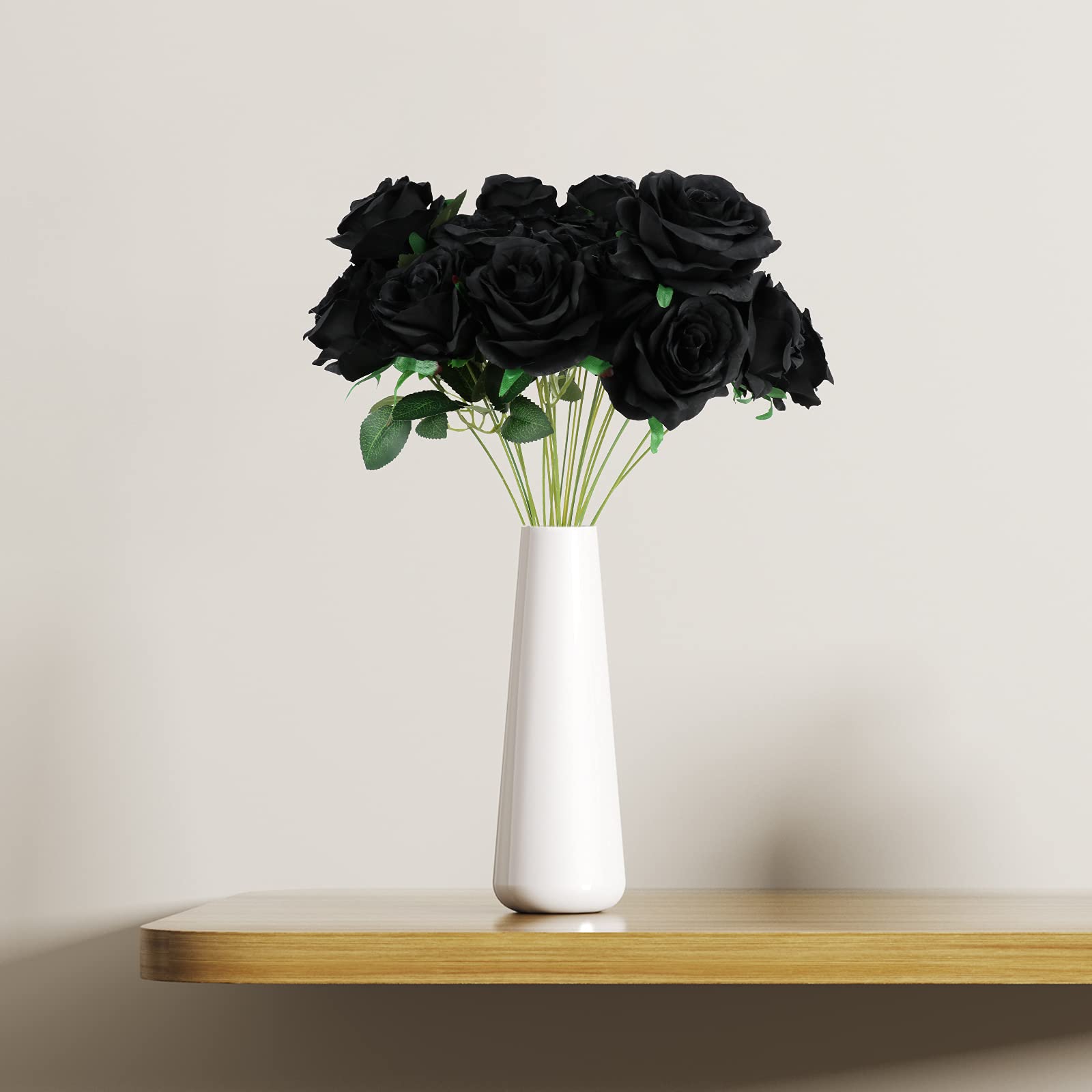 Firlar Artificial Black Rose Flower Stems - 7 Rose Heads with Leaves for Floral Arrangements, Bridal Bouquets, Wedding Decor, Home, Garden, Party, Hotel & Office Decorations - Perfect for Centerpieces, DIY Crafts, and Seasonal Displays
