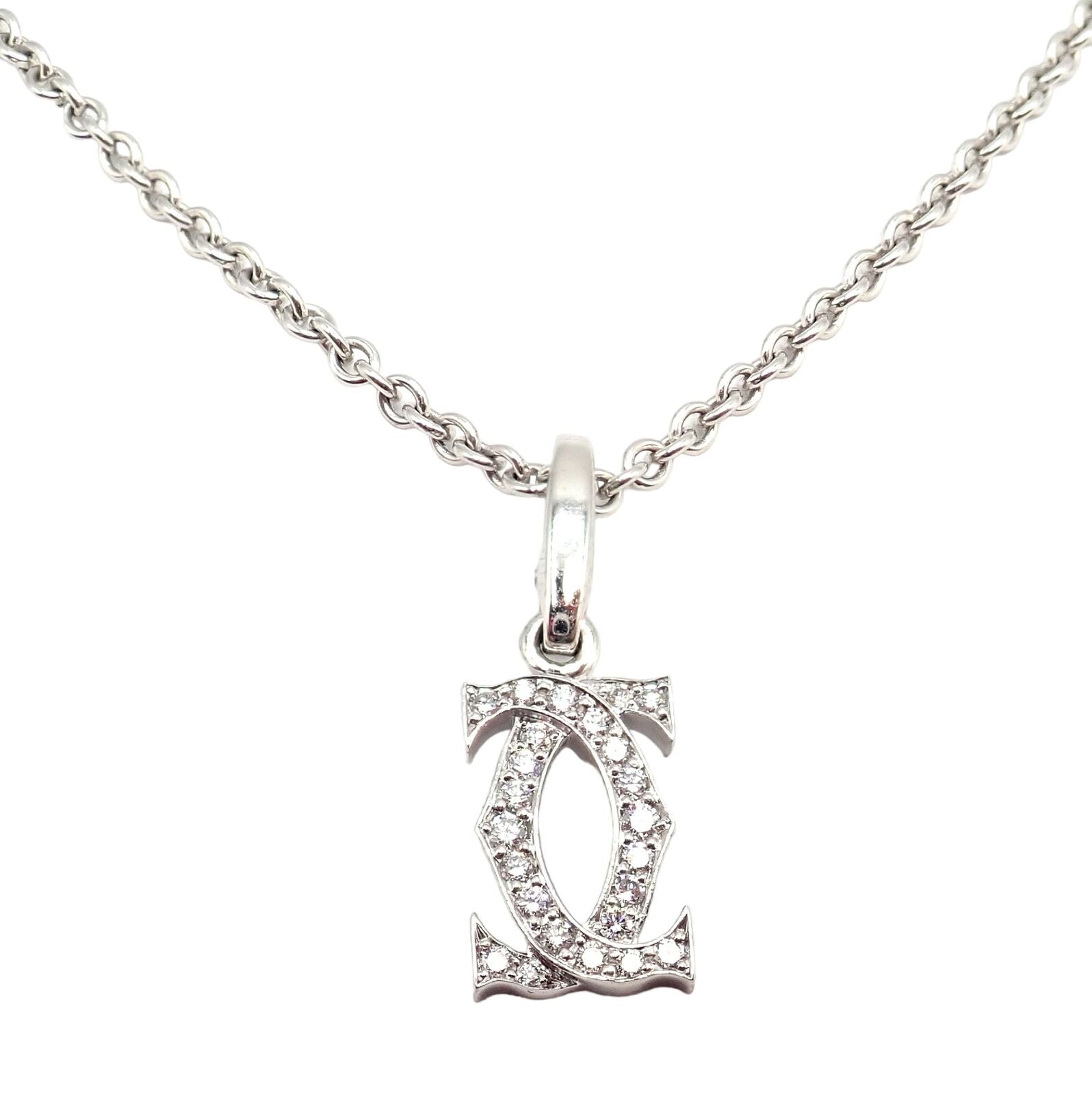 Authentic Cartier Double C 18k White Gold Diamond Pendant Necklace for Women - Luxury Jewelry Gift for Anniversary, Birthday & Special Occasions
