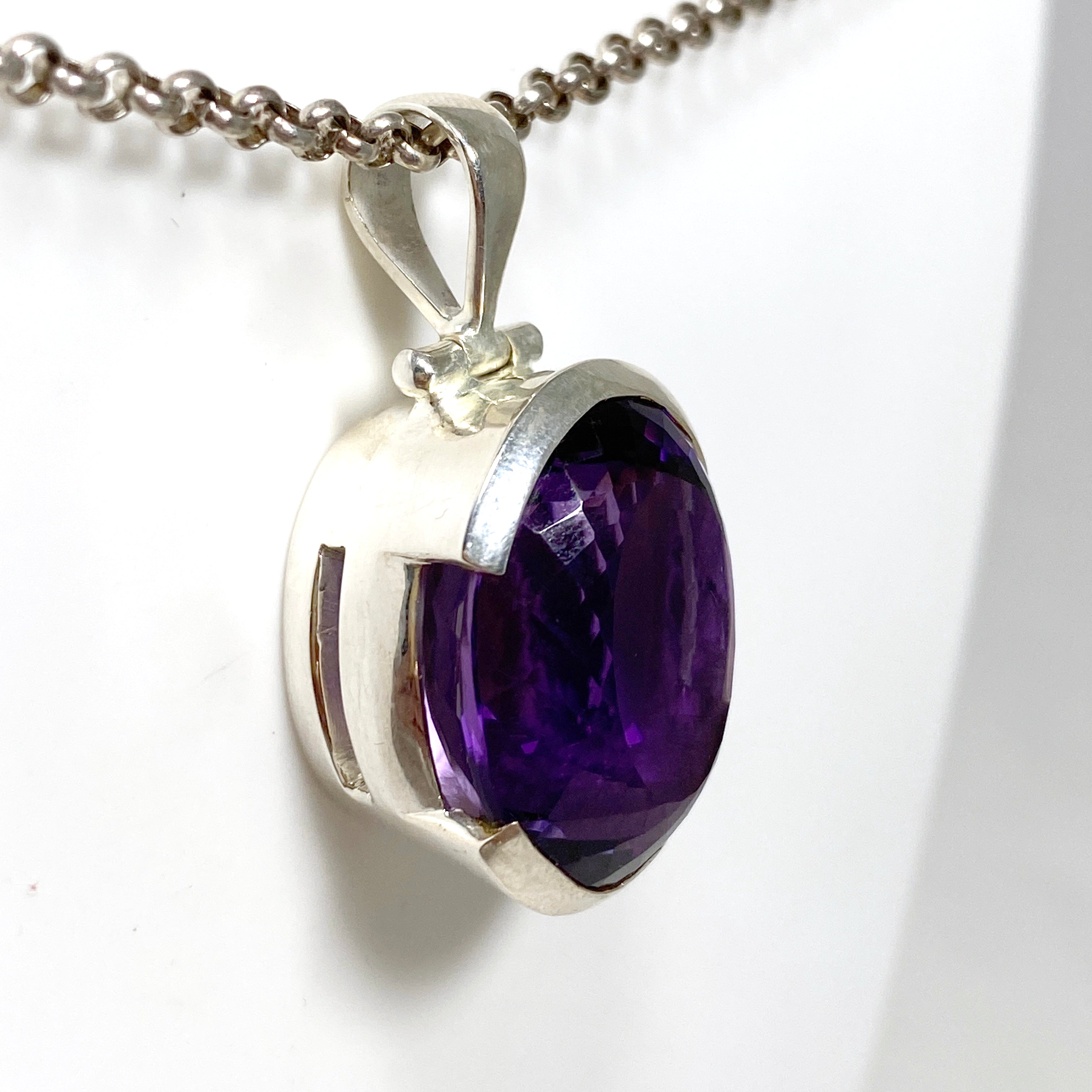 Natural Amethyst Oval Faceted Pendant Necklace - 925 Sterling Silver Jewelry for Women - Perfect for Gifts, Meditation & Spiritual Healing