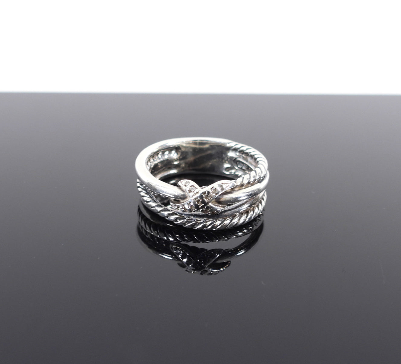 David Yurman Sterling Silver Diamond Cable X Ring - Size 6 | Elegant Stackable Ring for Women, Perfect for Everyday Wear, Gifts & Special Occasions