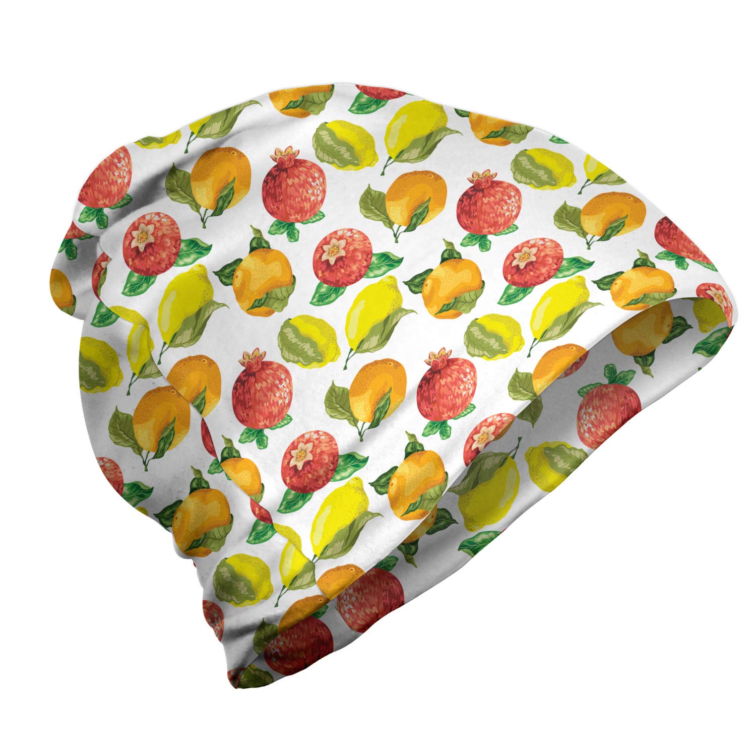 Ambesonne Unisex Beanie - Watercolor Citrus Pomegranate Design, Warm Winter Knit Hat for Men & Women, Perfect for Hiking, Camping & Outdoor Activities