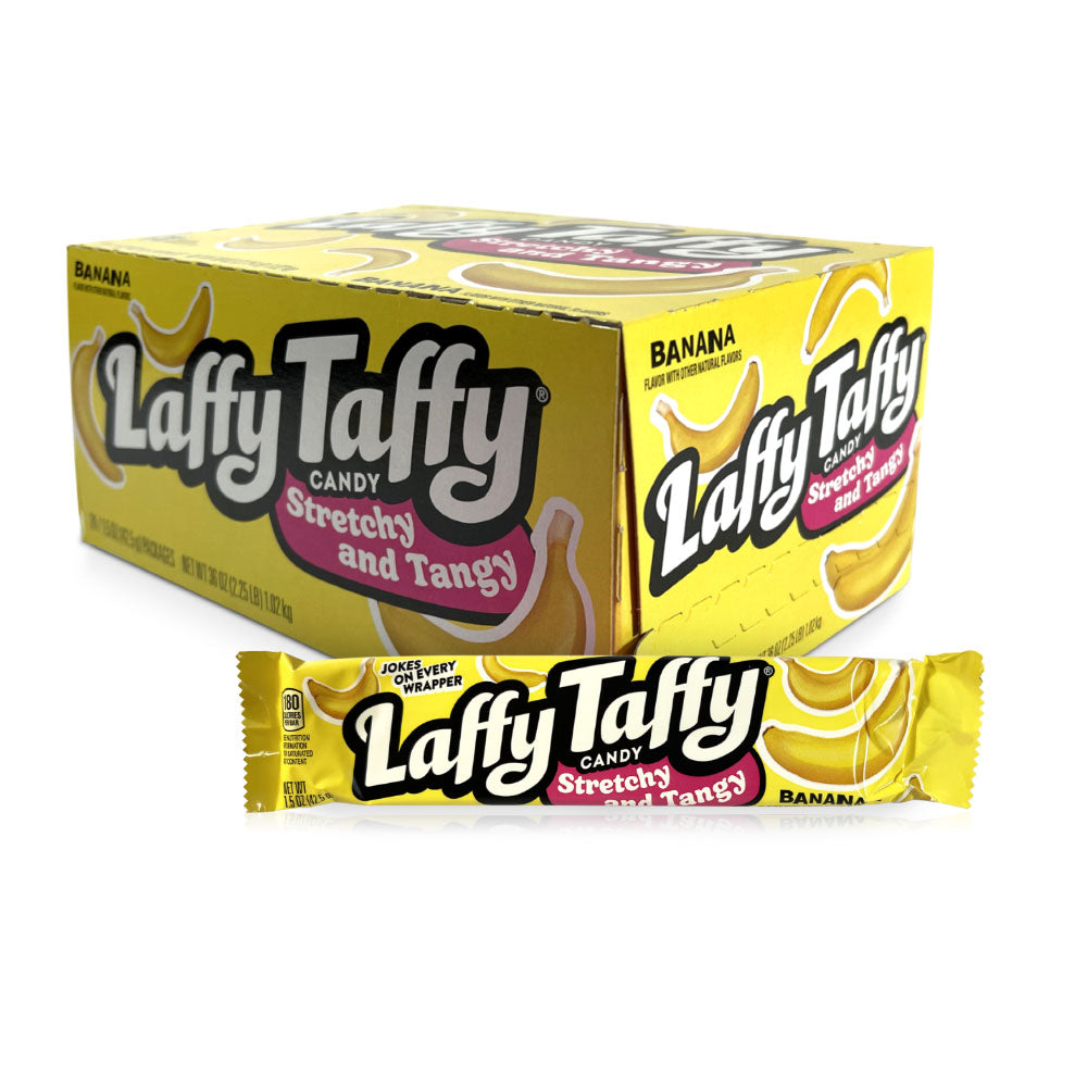 Ferrara Laffy Taffy Banana Candy - 1.5oz (24 Count Bulk Pack) - Perfect for Halloween, Party Favors & Office Snacks