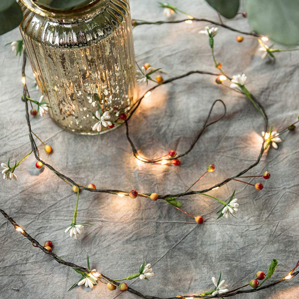 20 LED Cherry Sand Beads String Lights - 6.56ft Battery Powered Fairy Lights for Christmas, Winter & New Year Decor - Indoor/Outdoor Hanging Garland, Vine & Twinkle Lights for Parties, Weddings, Gardens & Home Decoration