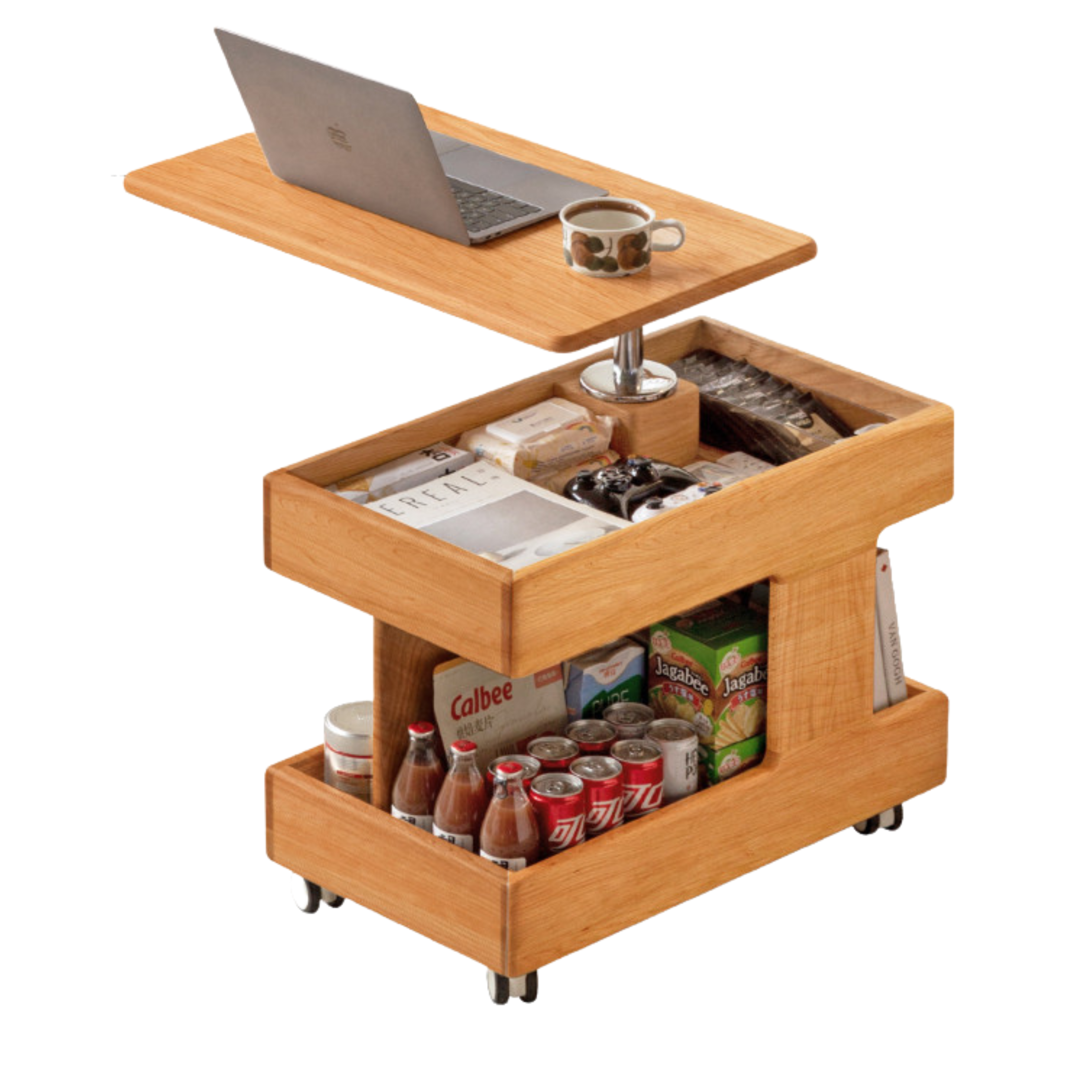 Premium Solid Wood Rotating Mobile Side Table - Oak, Cherry, Black Walnut | Modern End Table for Living Room, Bedroom, Office & Small Spaces