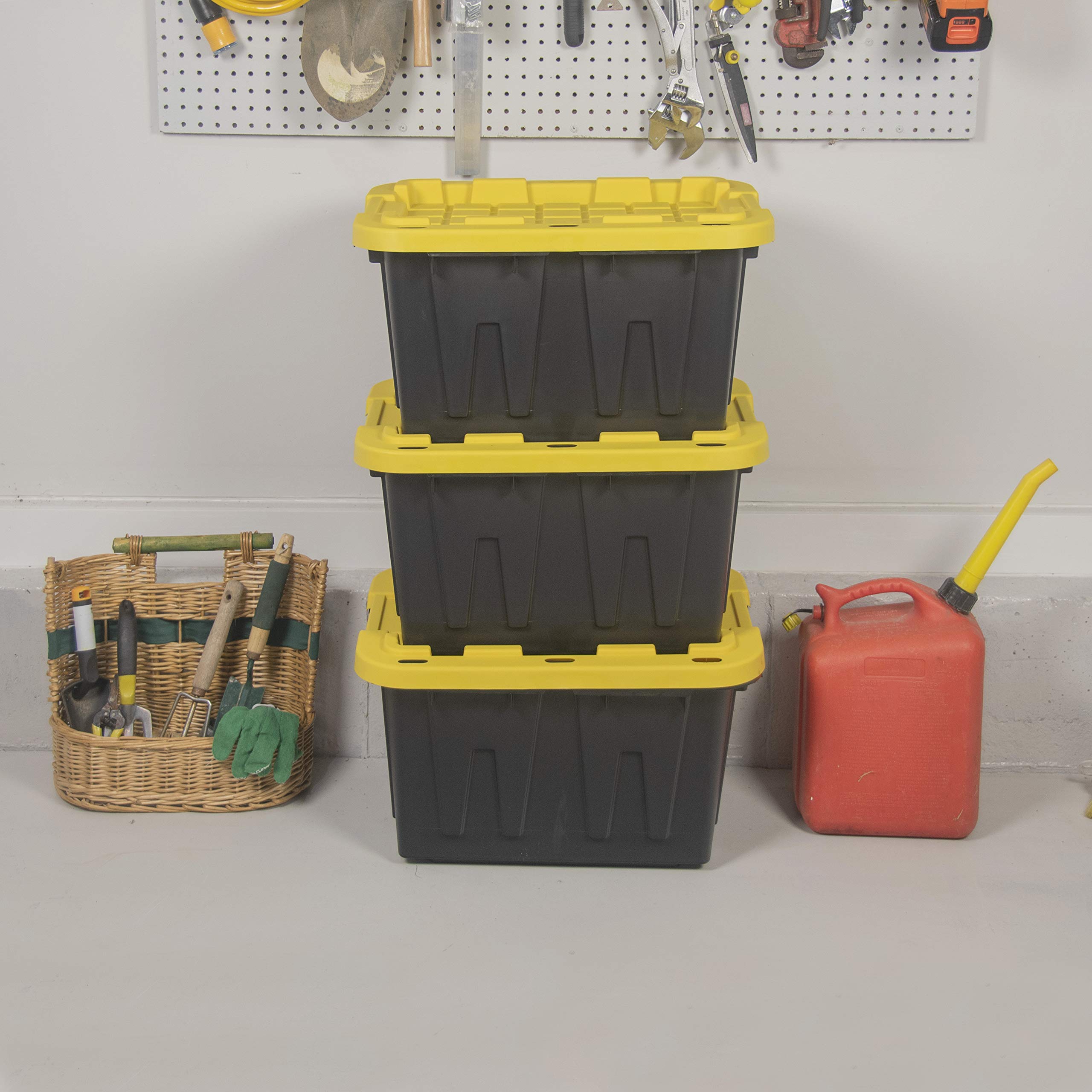 CX BLACK & YELLOW® 12-Gallon Heavy Duty Storage Bins with Snap-Tight Lids (6 Pack) - Weatherproof Stackable Organizing Containers for Garage, Basement & Office - 12.51