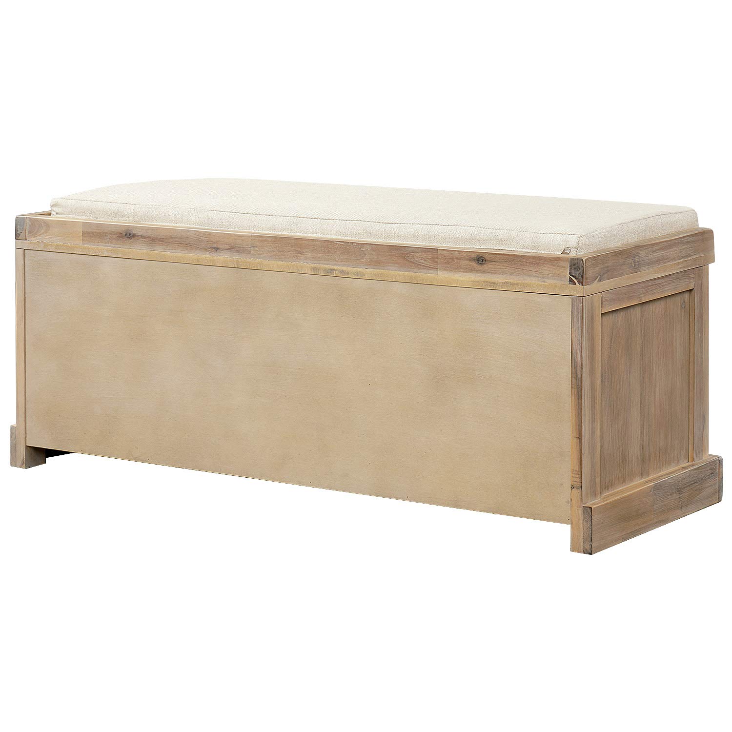 Wicker Storage Bench with 3 Woven Baskets & Removable Cushion - White Washed Wood Entryway Shoe Bench for Hallway, Bedroom & Living Room - Perfect for Organizing Shoes, Blankets & Home Decor