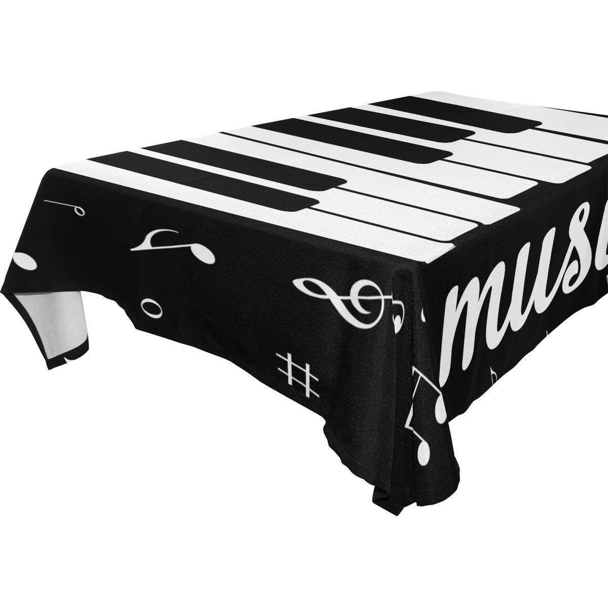 WOZO Rectangular Black & White Music Note Piano Tablecloth - 60x120 Inch Waterproof Table Cover for Dining, Kitchen, Party, Picnic, Wedding, Halloween & Christmas Decor | Perfect for Home, Restaurant, and Event Decorations