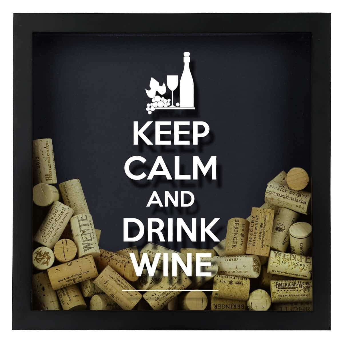 Torched Keep Calm Drink Wine Cork Shadow Box Holder - Hanging Display Case Frame for Wall Mount Decor - Unique Gift for Wine Lovers & Collectors (Men & Women) - Perfect for Home Bar, Kitchen, or Dining Room Wine Decor