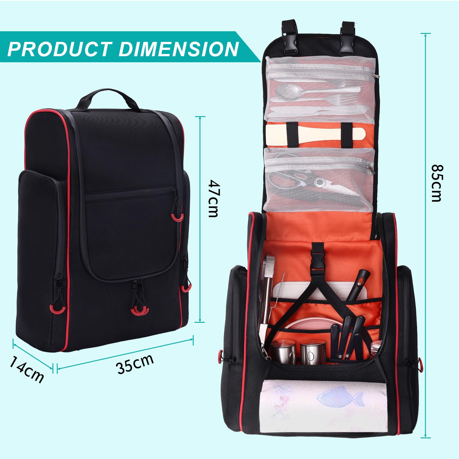 **Large Hanging Camping Organizer Backpack for Outdoor Kitchen Storage – Multi-Pocket Cookware Bag with Paper Towel Holder | Perfect for BBQ, Grill Cooking & Camping Essentials (Bag Only)**