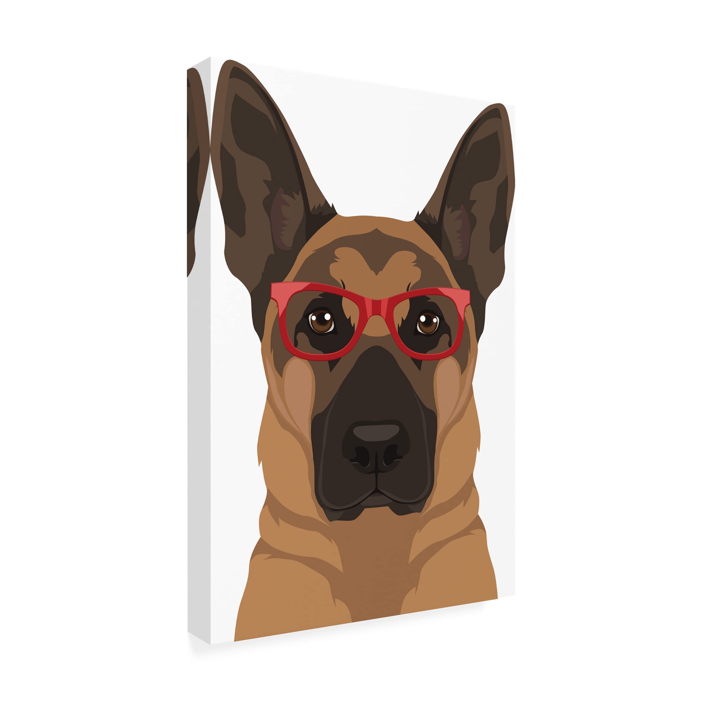 Trademark Fine Art 'German Shepherd Wearing Hipster Glasses' Canvas Wall Art Print - Funny Pet Dog Portrait for Living Room, Office & Home Decor
