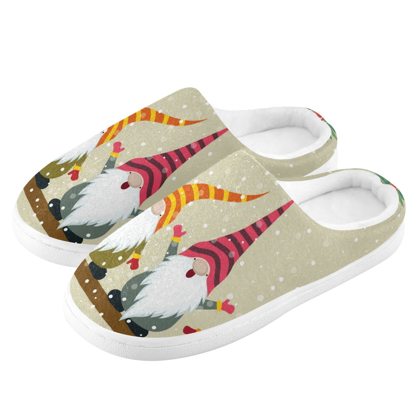 Women's & Men's Cozy Gnome Snow Christmas House Slippers - Winter Fuzzy Memory Foam Indoor/Outdoor Shoes for Home, Bedroom & Holiday Gifts