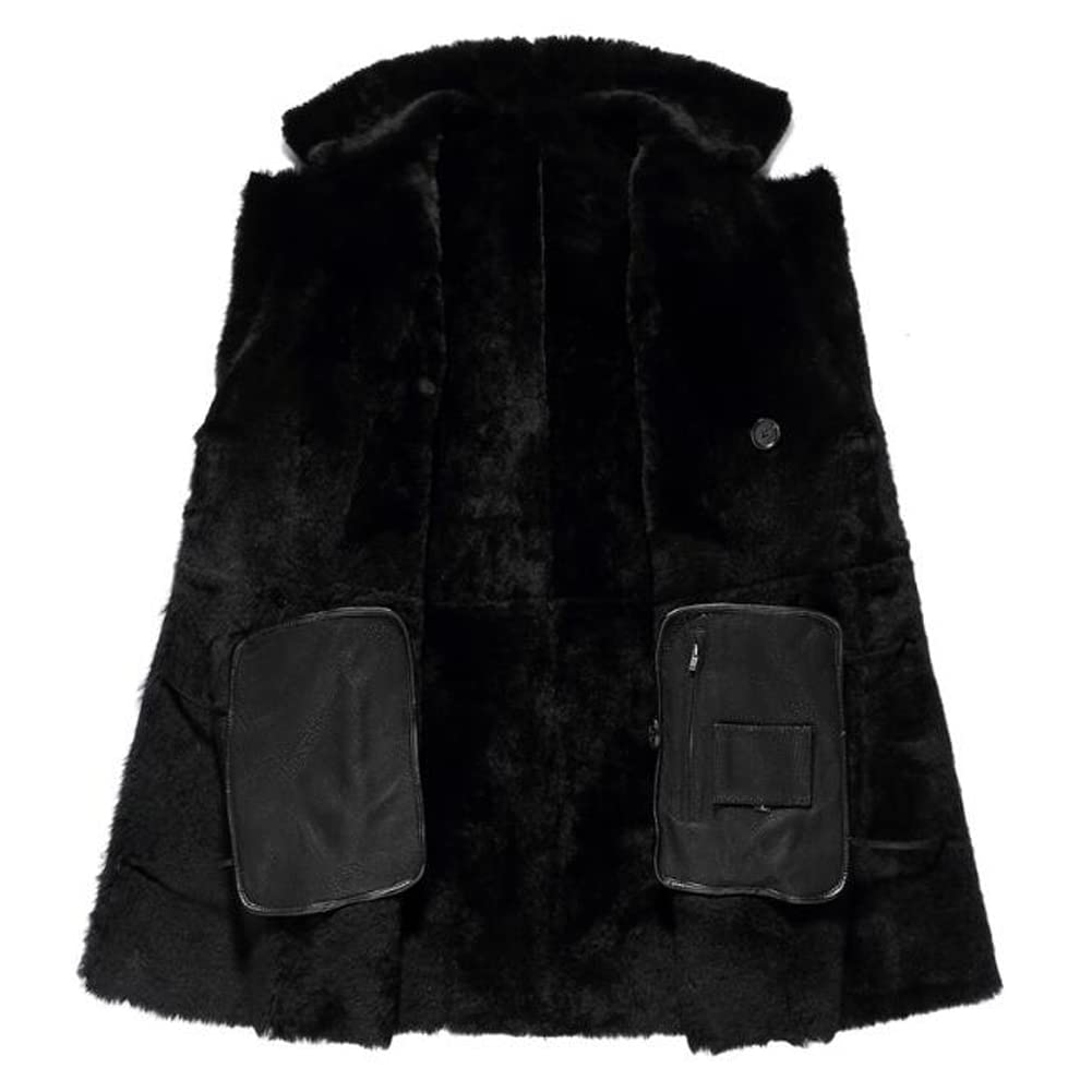 Men's Black Leather Jacket with Fur Lining - Warm Shearling Coat for Winter