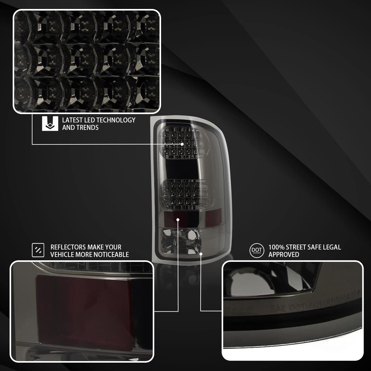 AUTOZENSATION LED Tail Lights - Smoke Lens Pair for 2007-2013 GMC Sierra 1500 & 2007-2014 Sierra 2500HD/3500HD - Left & Right Assembly - Durable Replacement for Improved Visibility & Style - Perfect for Night Driving & Custom Truck Upgrades