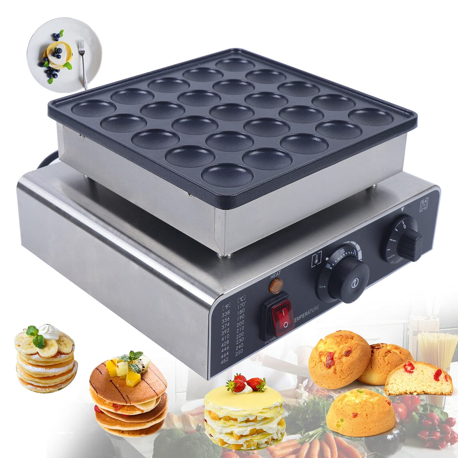 25Pcs Commercial Dutch Mini Pancake Maker Machine - 110V Nonstick Electric Waffle Baker for Waffles, Potato Pancakes, Breakfast, Lunch & Snacks - Perfect for Restaurants, Cafes, Food Trucks & Home Kitchens