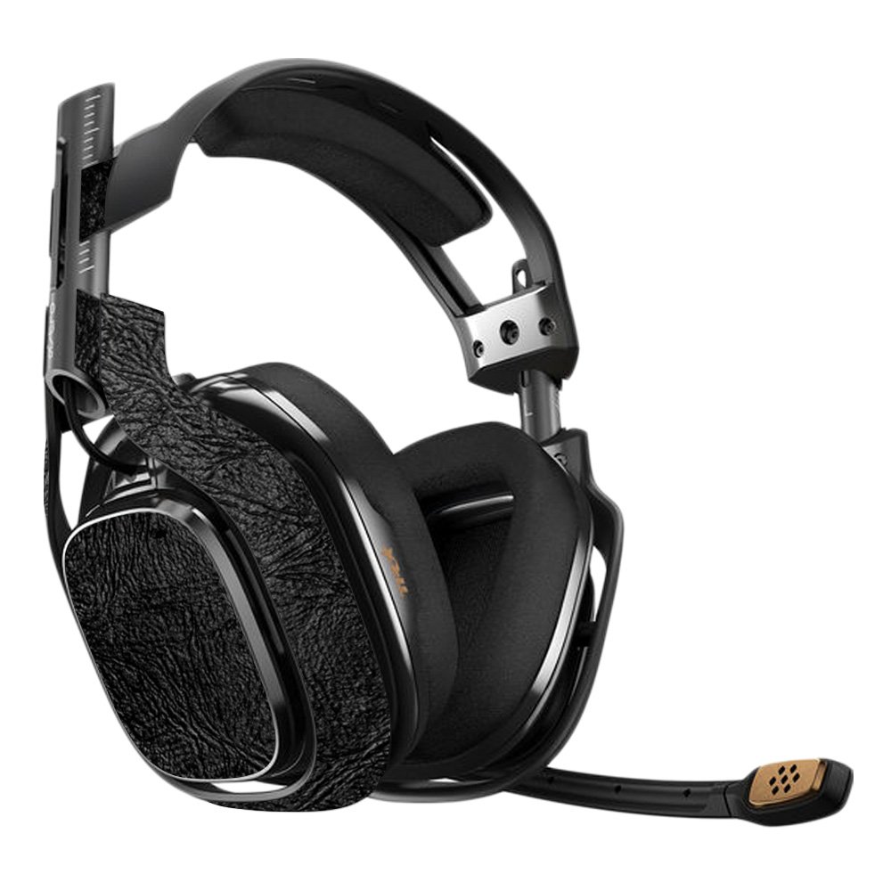 MightySkins Protective Vinyl Decal Wrap for Astro A40 3rd Gen Gaming Headset - Black Leather Design | Durable, Easy to Apply & Remove | Made in USA | Perfect for Gaming, Streaming & Customizing Your Headset