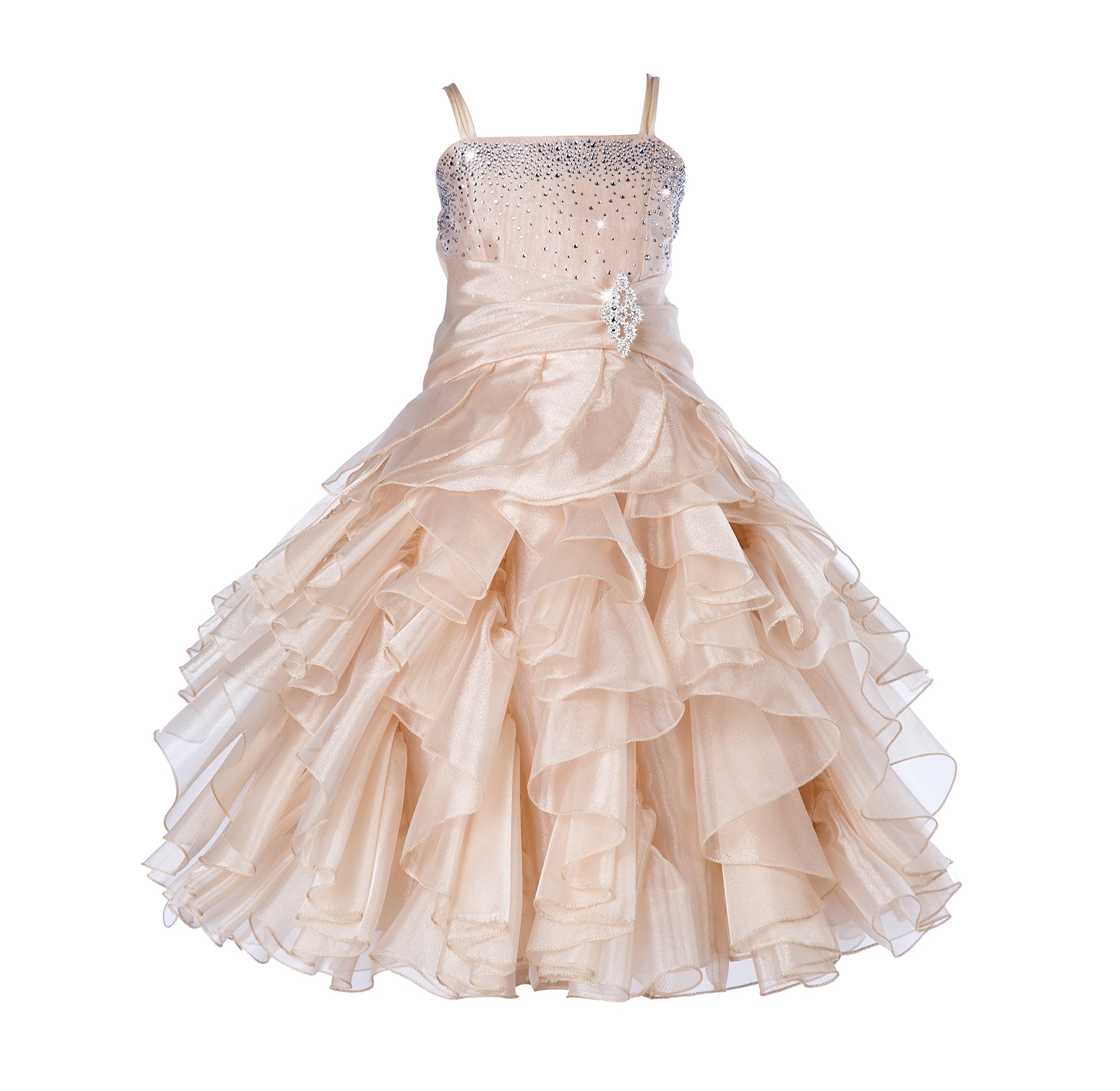 ekidsbridal Asymmetrical Ruffled Organza Sequin Flower Girl Dress for Toddlers - Perfect for Weddings, Pageants & Special Occasions