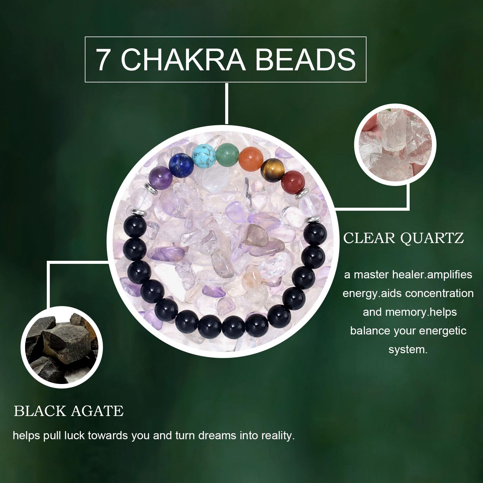 8MM Genuine Healing Crystal Bracelet - Lucky Stone Beaded Chakra Bracelet for Positive Energy (6.5 Inch) | Inspirational Spiritual Gift for Women & Mom | Meditation, Yoga & Daily Wear