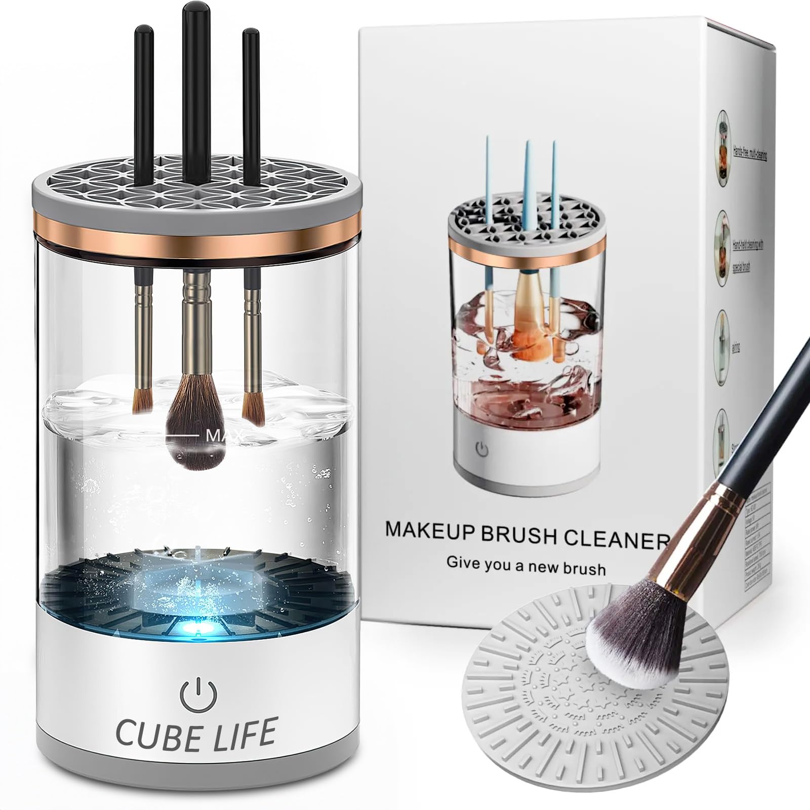 CUBE LIFE Electric Makeup Brush Cleaner - 1200mAh Automatic Spinning Cosmetic Brush Cleaning Machine | Portable & Fits All Brush Sizes | Perfect for Home, Salon & Travel Makeup Brush Care