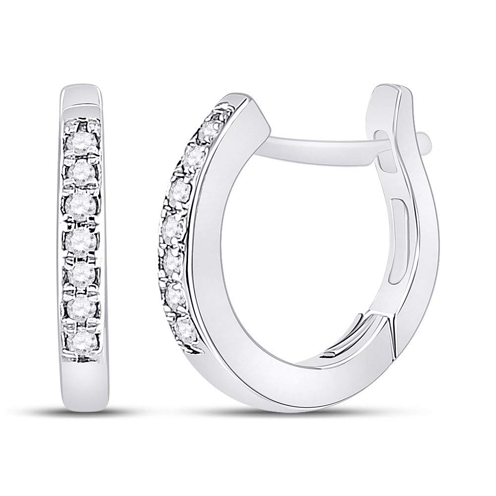 10K White Gold Women's Round Diamond Huggie Hoop Earrings - 1/20 CTTW | Elegant Everyday Jewelry for Work, Date Night & Special Occasions