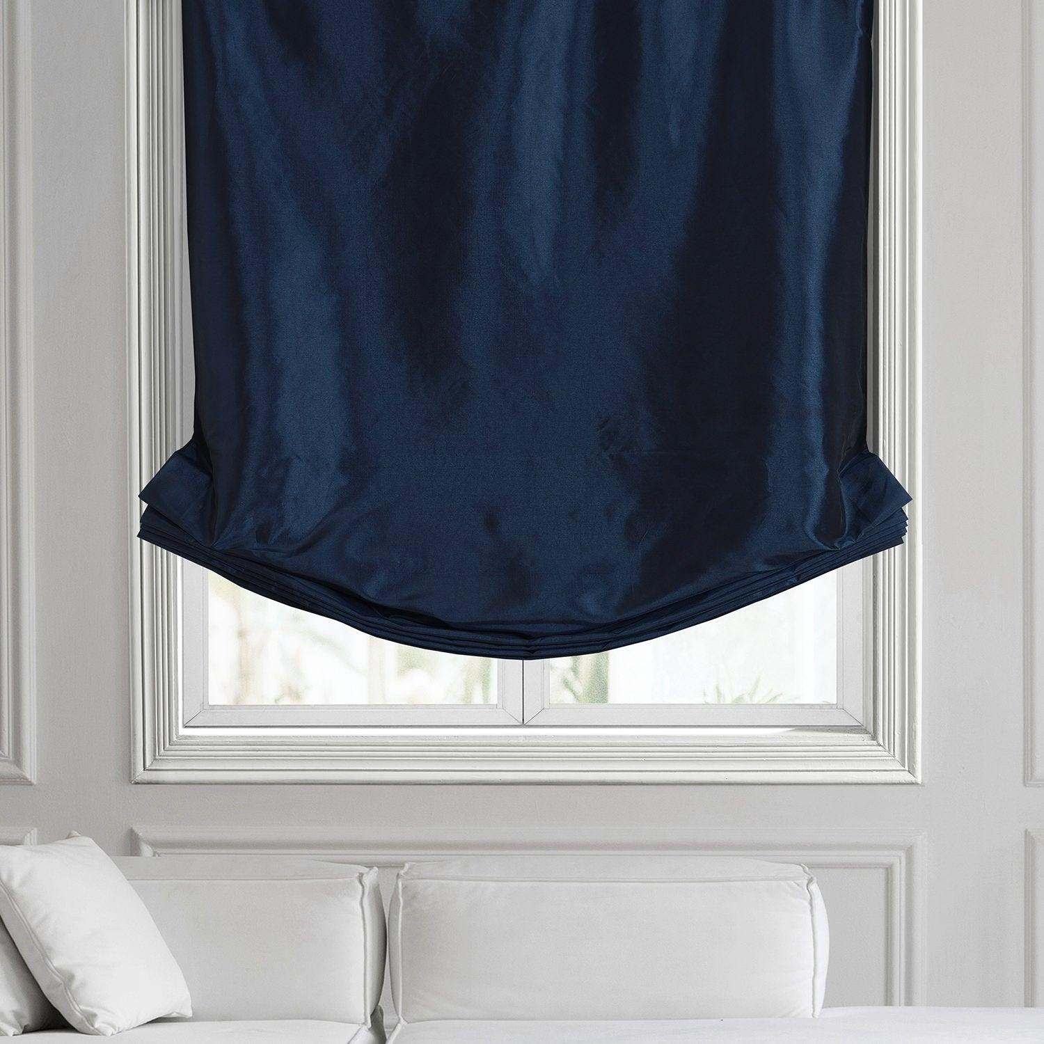 Navy Blue Solid Faux Silk Taffeta Roman Shade - Elegant Window Treatment for Living Room, Bedroom & Office