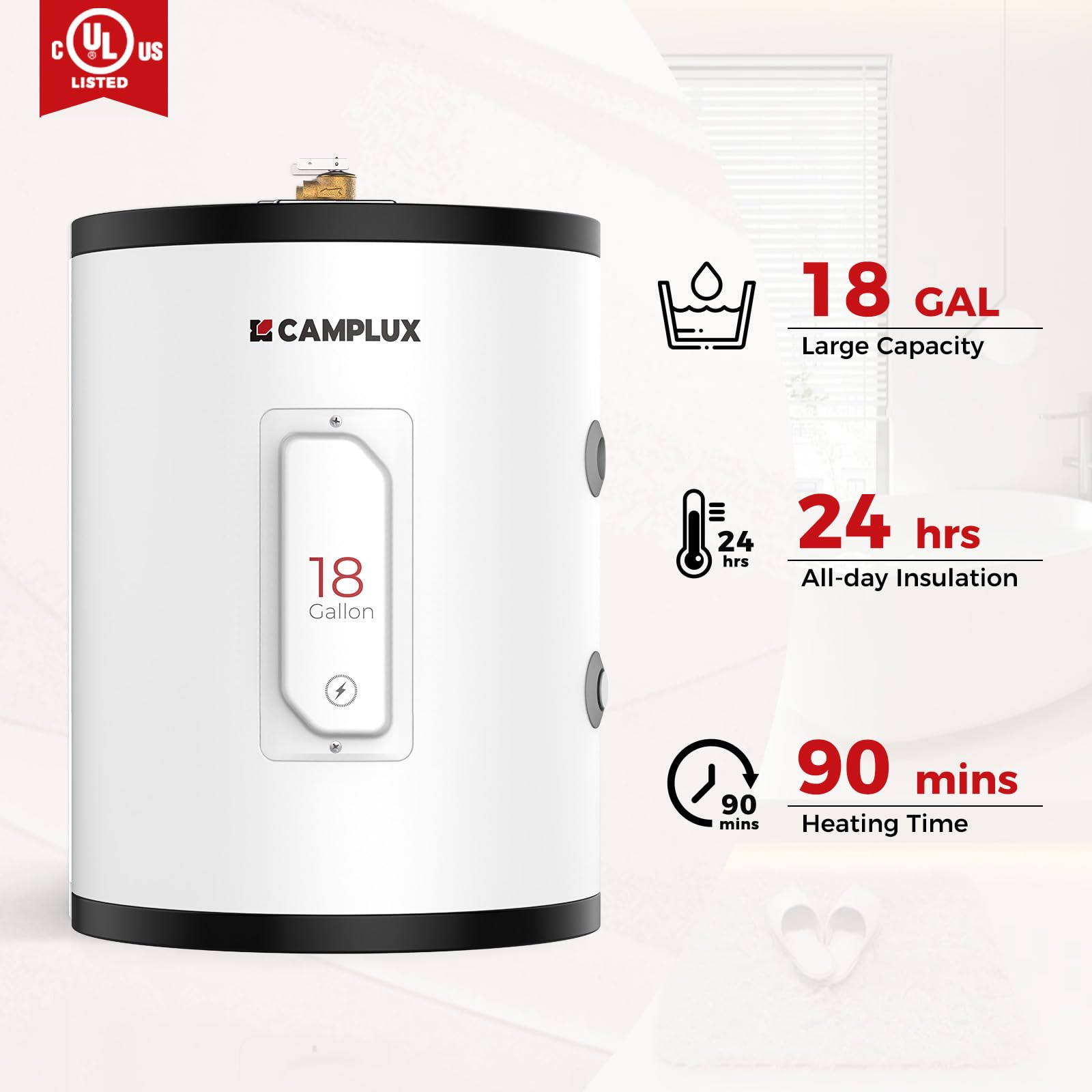 **Camplux 18 Gallon Electric Water Heater 120V 1500W – UL Listed ME200B with T&P Relief Valve & Built-In Anode Rod – Ideal for Tiny Homes, Cabins, RVs & Off-Grid Living**