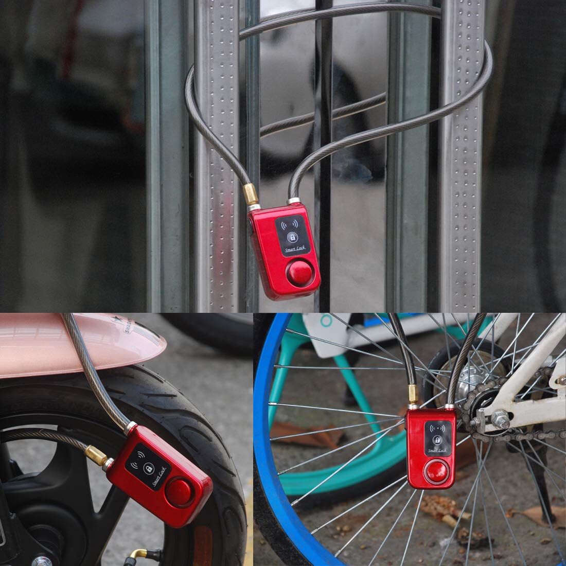 Smart Bluetooth Bike Lock - Keyless Motorcycle & Gate Door Lock with 110dB Anti-Theft Alarm, Phone APP Control (31.5 Inch, Red) - Perfect for Outdoor Cycling, Scooter Security & Home Gate Protection