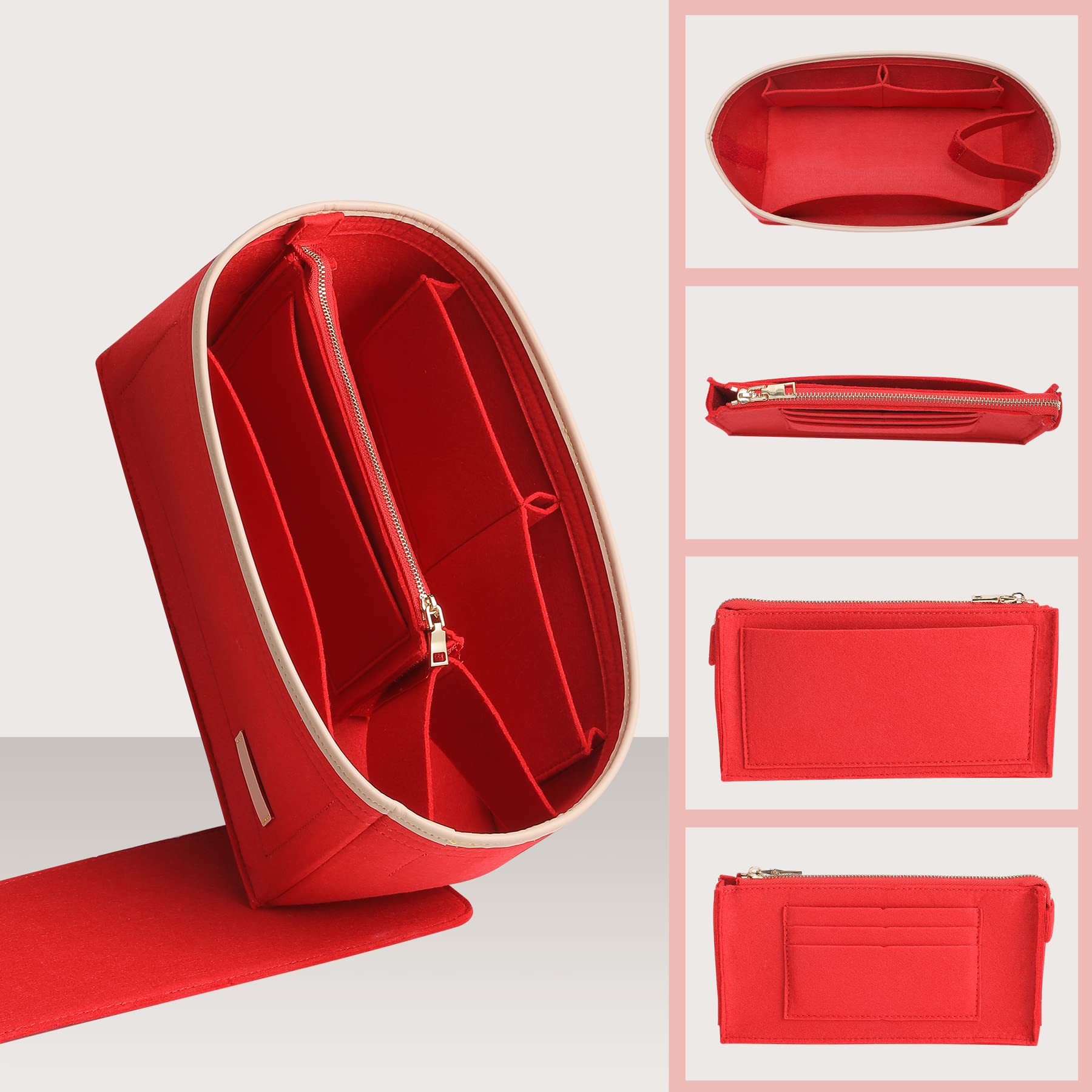 Doxo Purse Organizer Insert for Tote Bags & Handbags - Perfect Fit for Louis Vuitton Speedy 25, Travel & Everyday Use (Red, Medium Size with Bottle Holder) - Ideal for Work, Travel & Organization