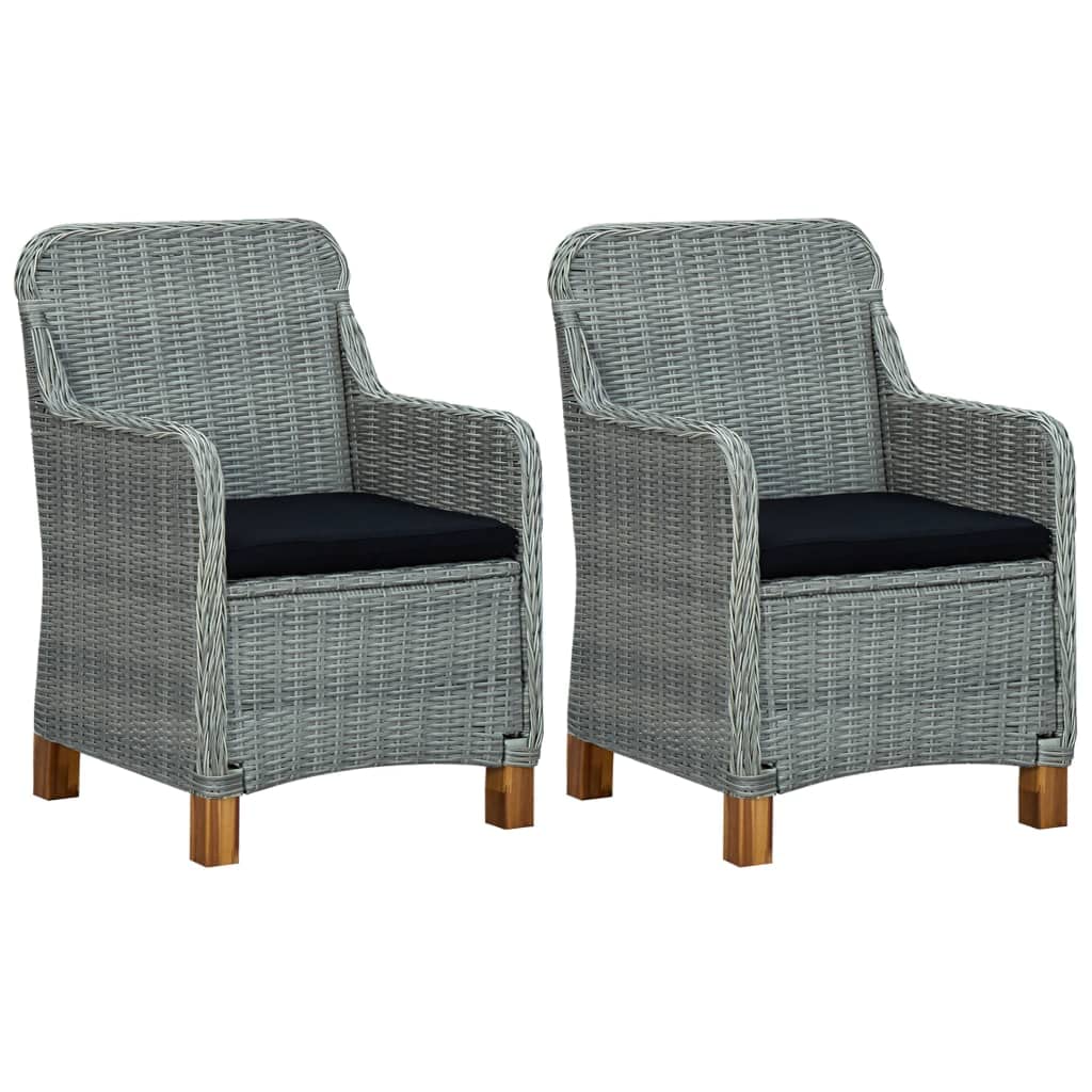 Stylish Outdoor Patio Dining Chairs Set of 2 - Light Gray Poly Rattan Armchairs with Cushions for Garden, Bistro, Cafe & Backyard Relaxation | Weather-Resistant Comfortable Seating for Entertaining Guests